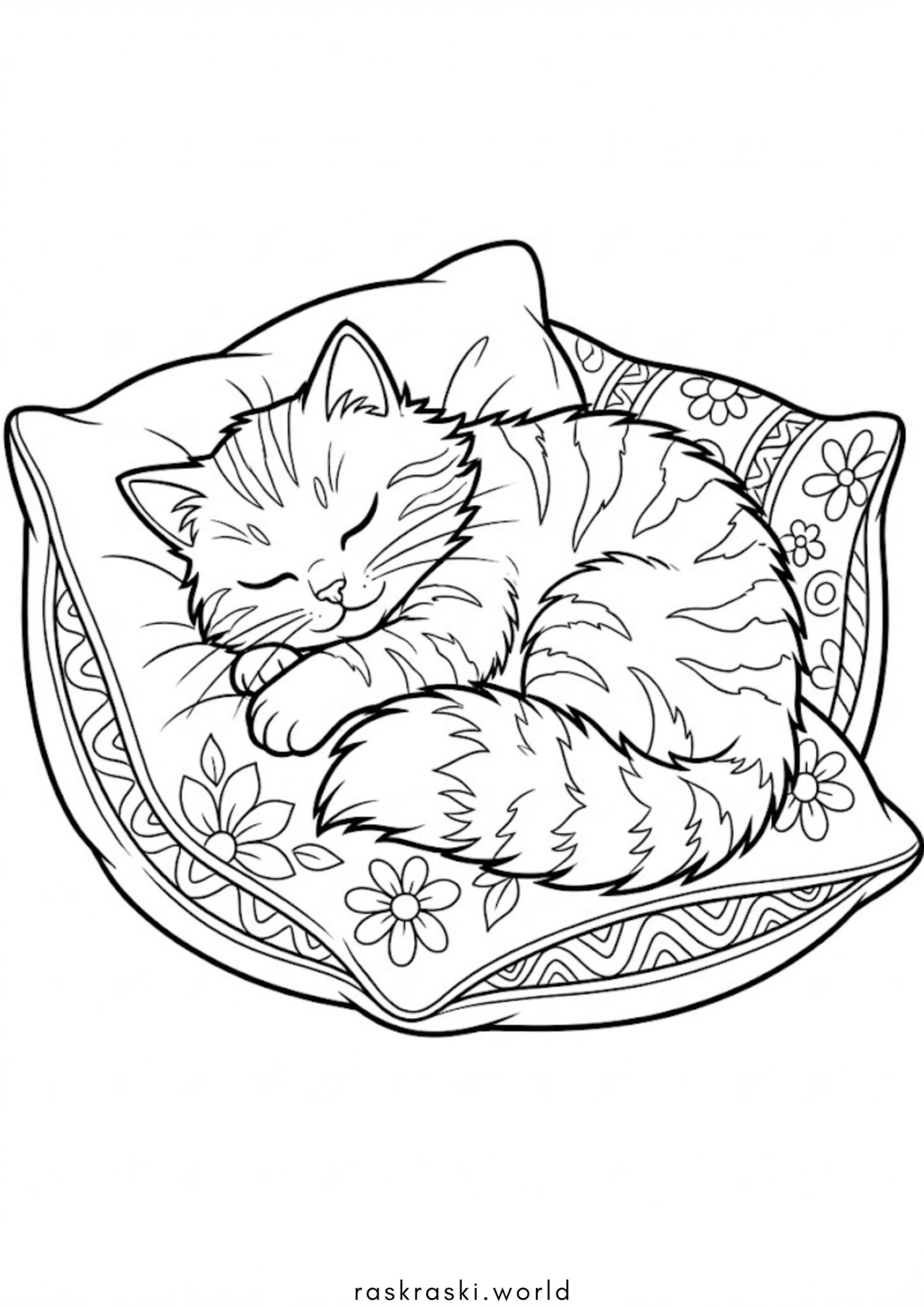 Раскраска Котенок на подушке