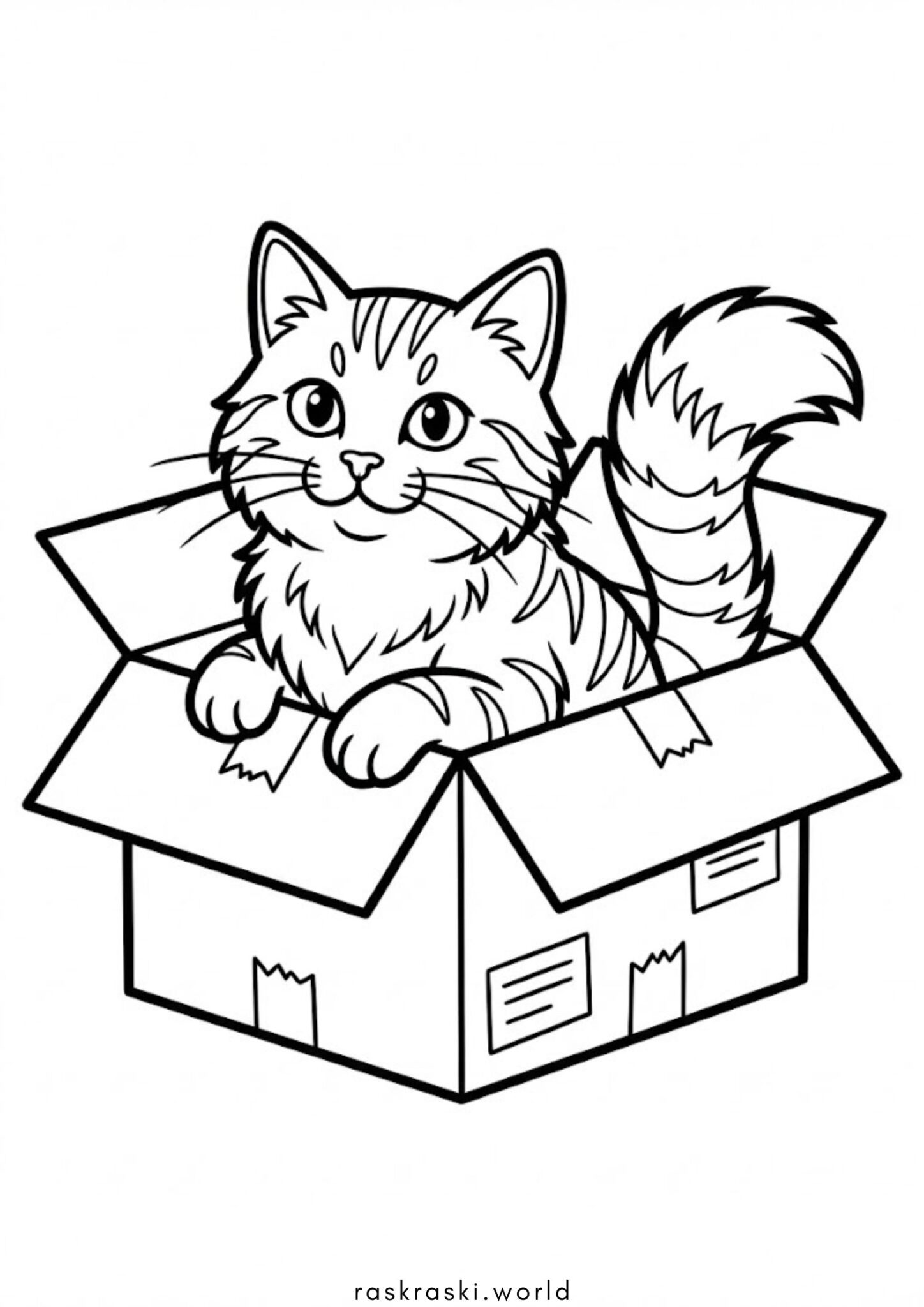 Раскраска Котик в коробке