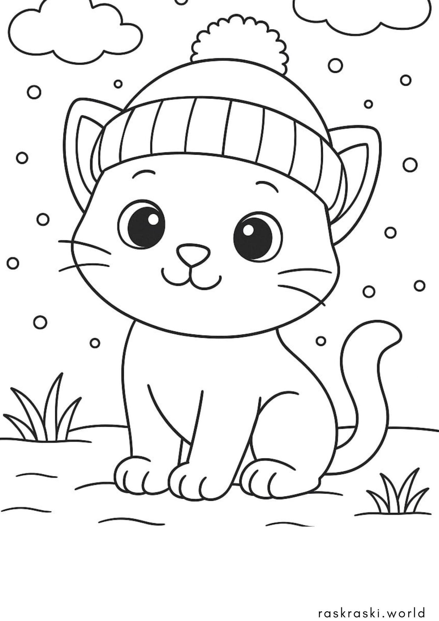 Раскраска Котик в шапке