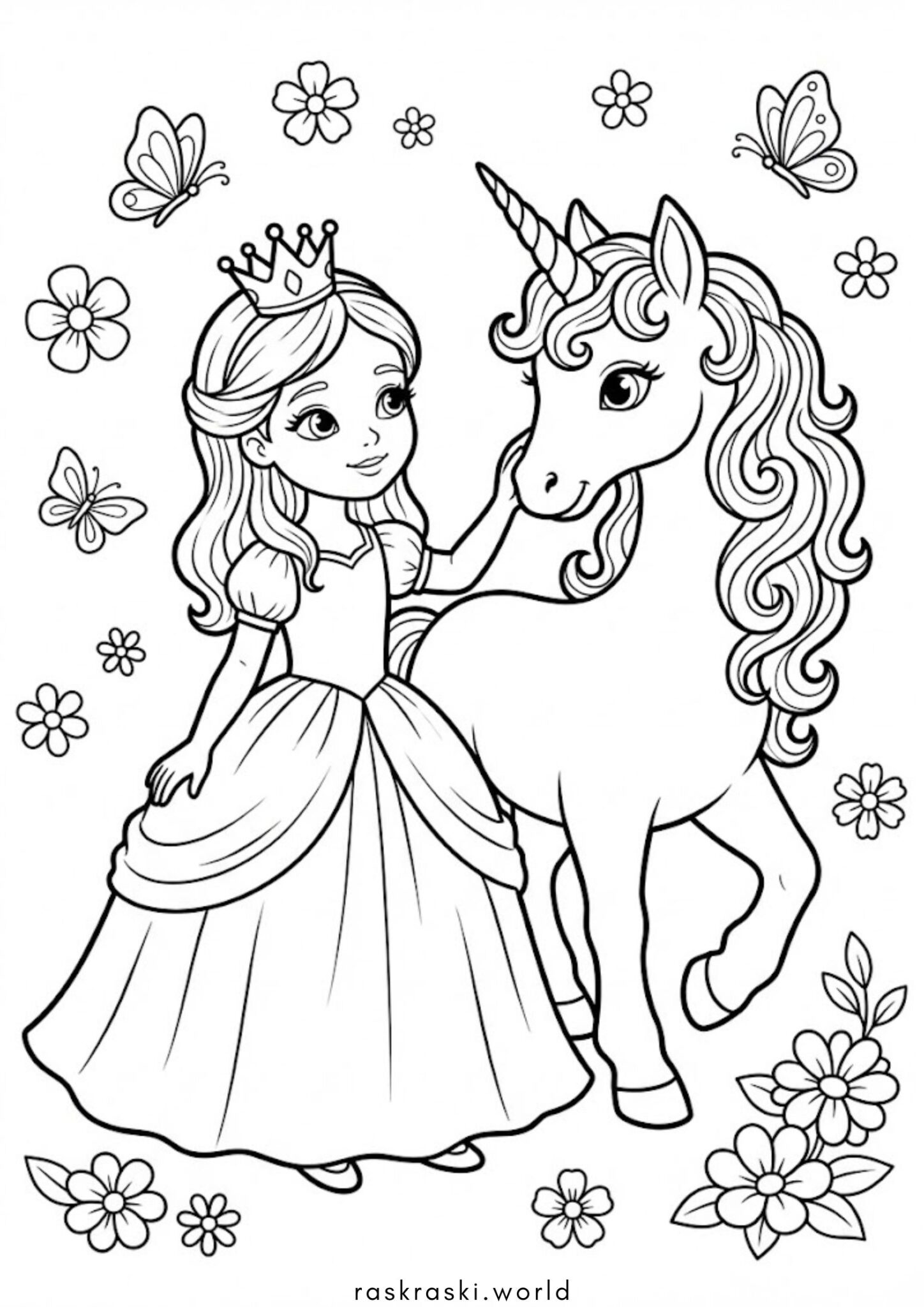 Раскраска Пони единорог с принцессой