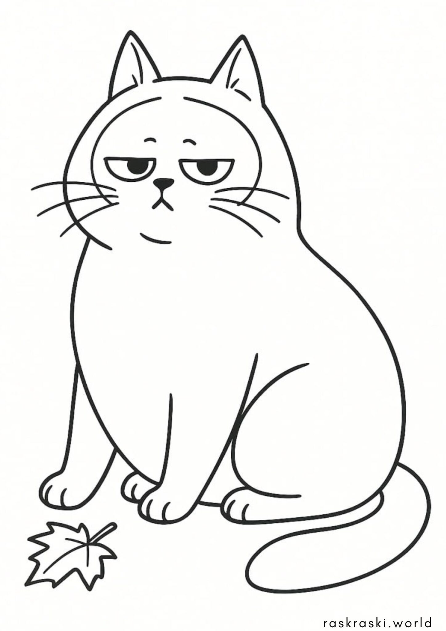 Раскраска Кот с листочком