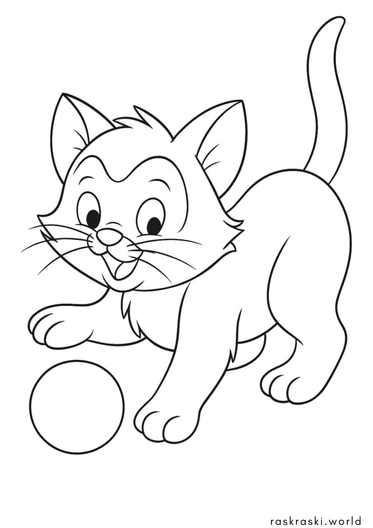 Раскраска Котик играет с мячиком