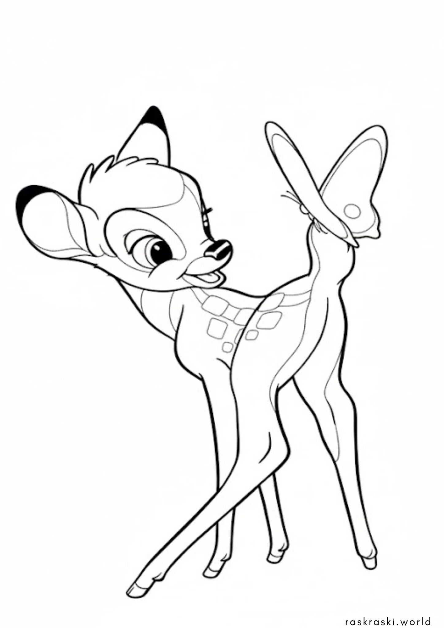 Раскраска Бємби с бабочкой на хвостике