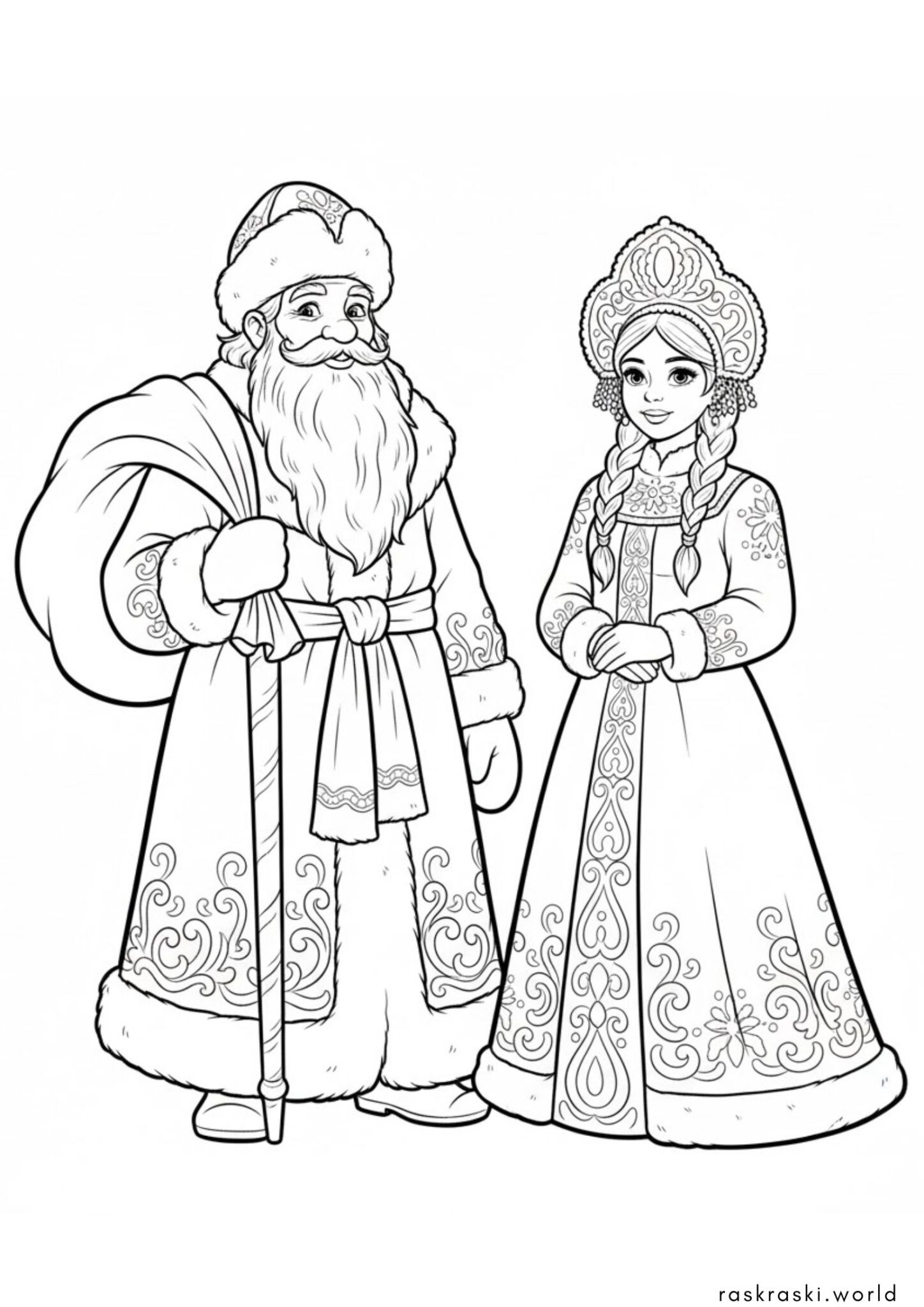 Раскраска Дед Мороз и Снегурочка