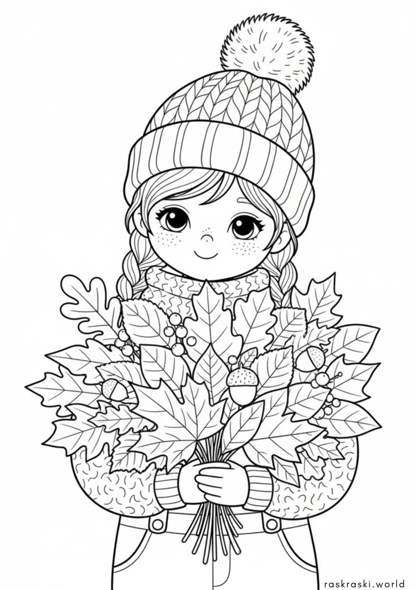 Раскраска Девочка с букетом осенним