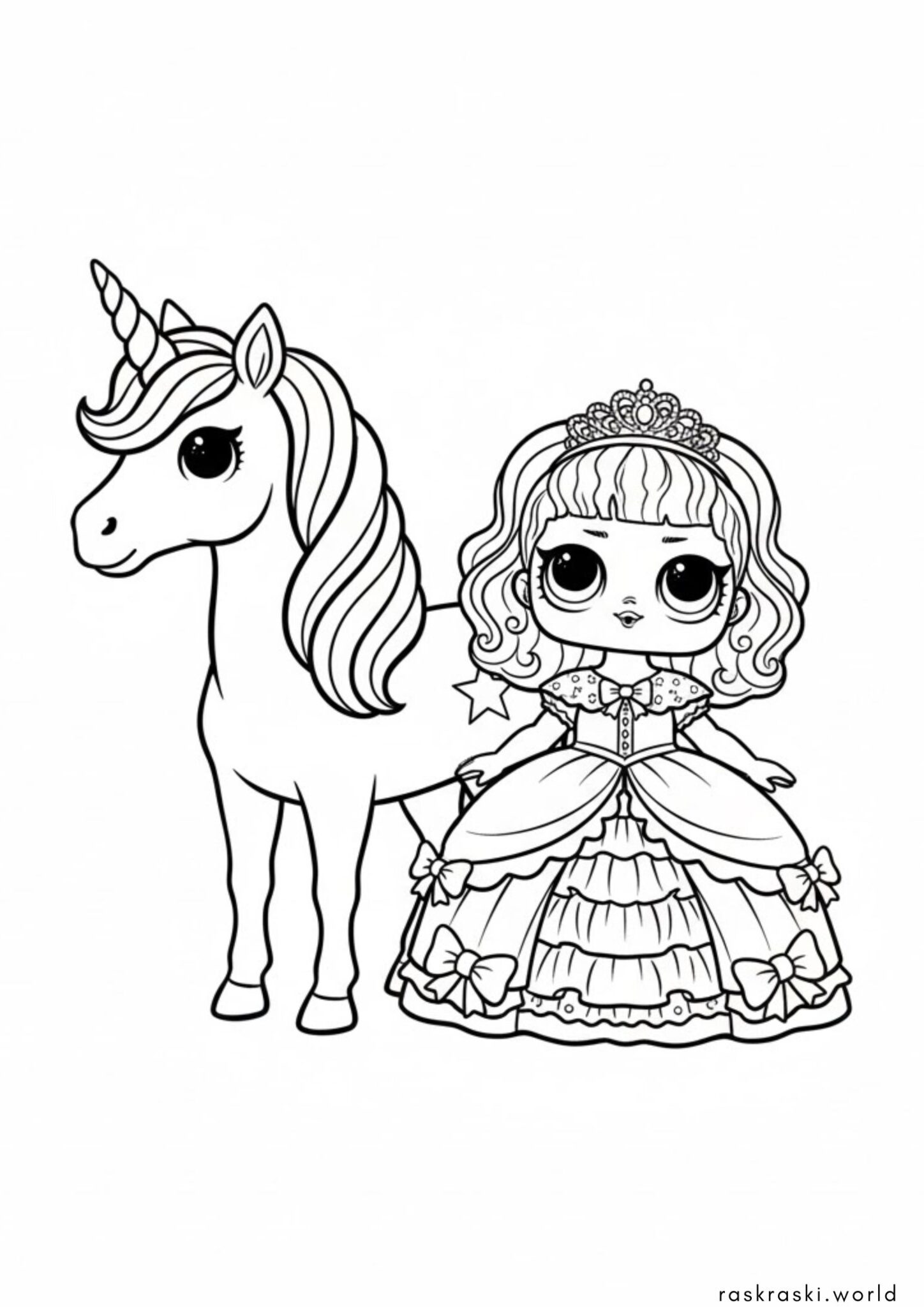 Раскраска Единорог и принцесса в стиле ЛОЛ