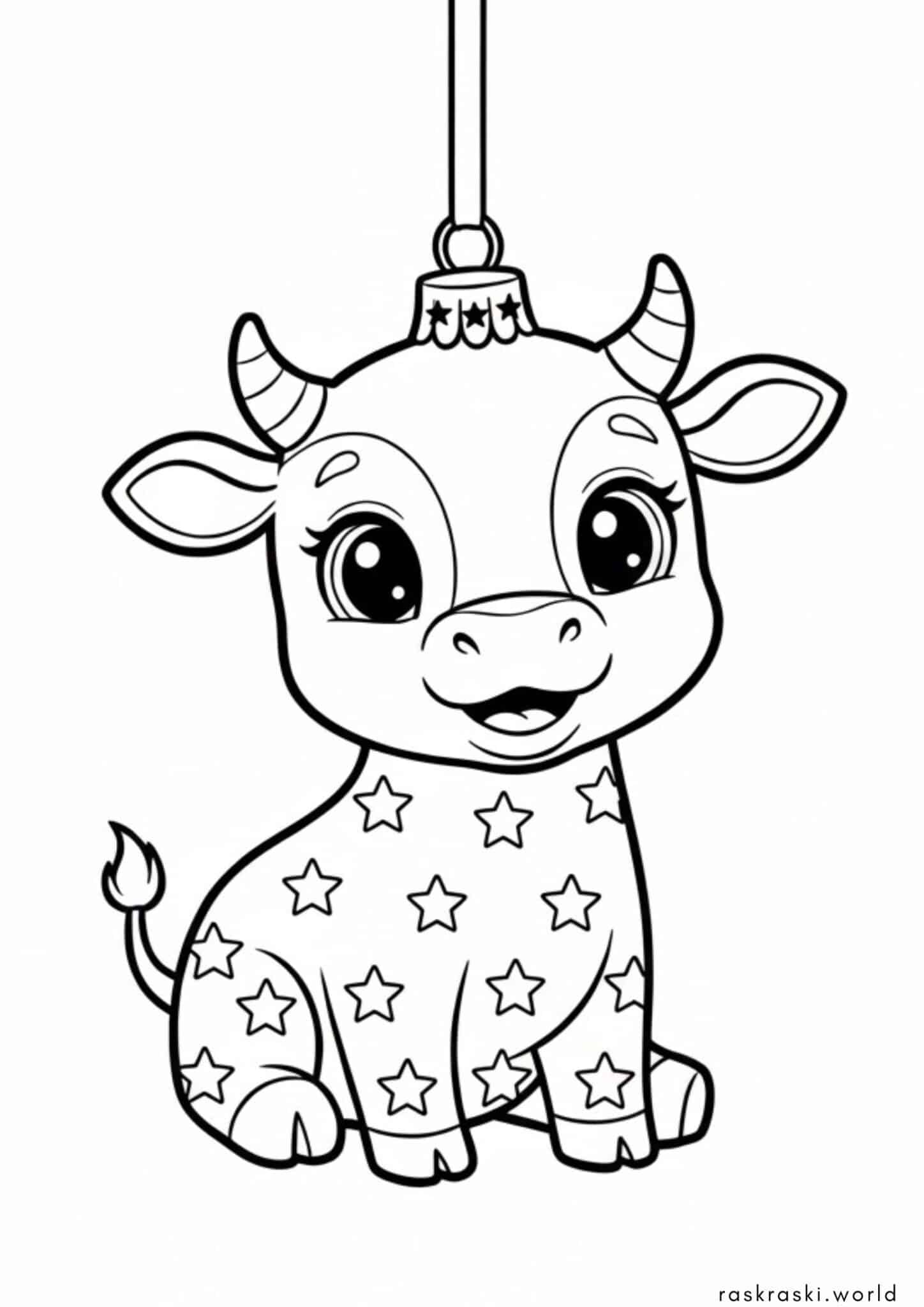 Раскраска Елочная игрушка бычок