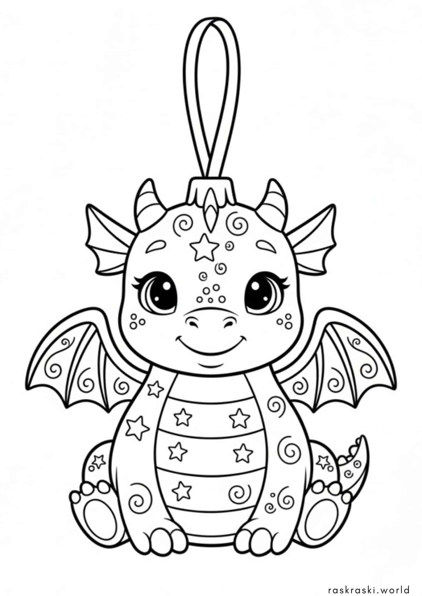 Раскраска Елочная игрушка дракон