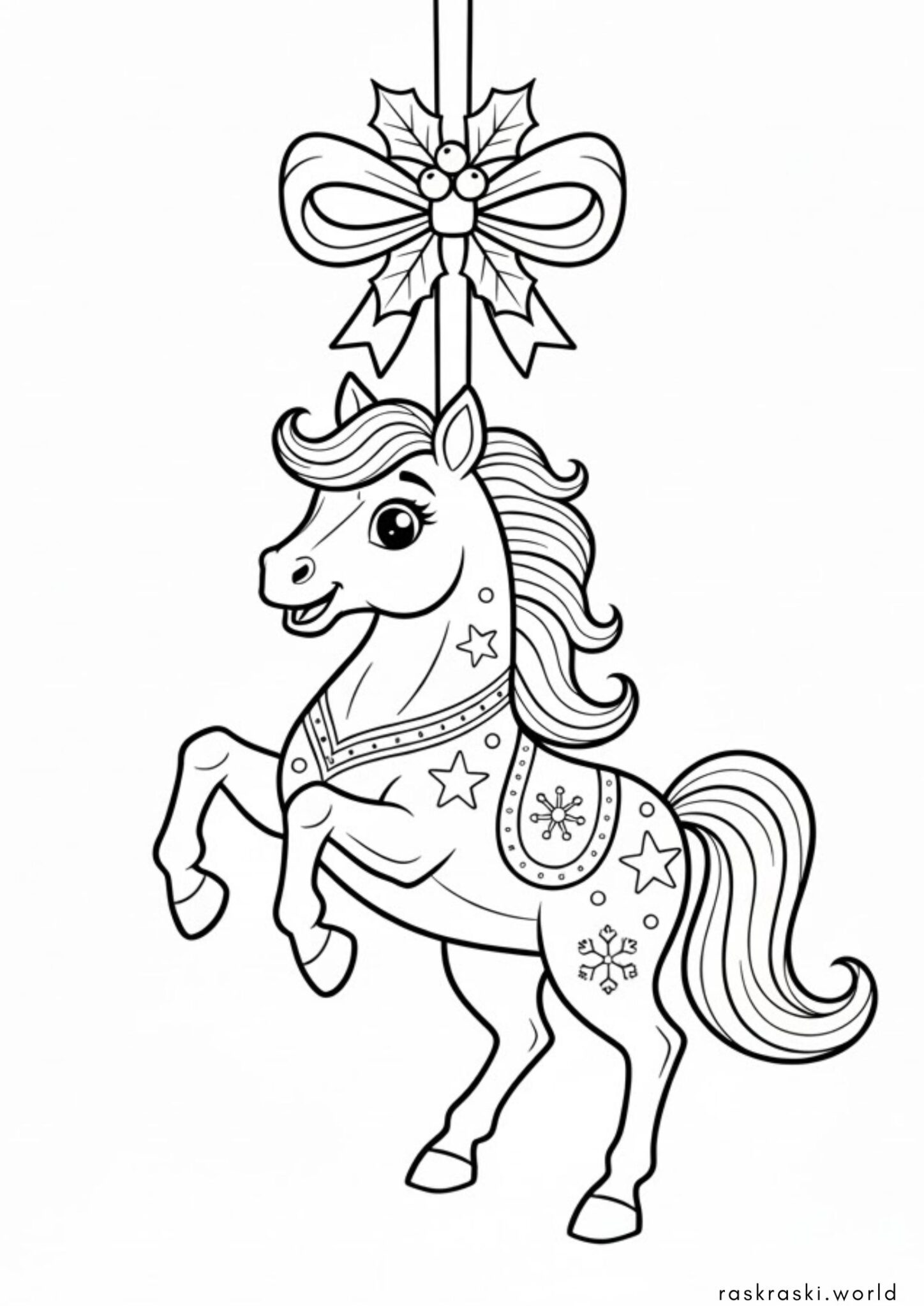 Раскраска Елочная игрушка лошадка
