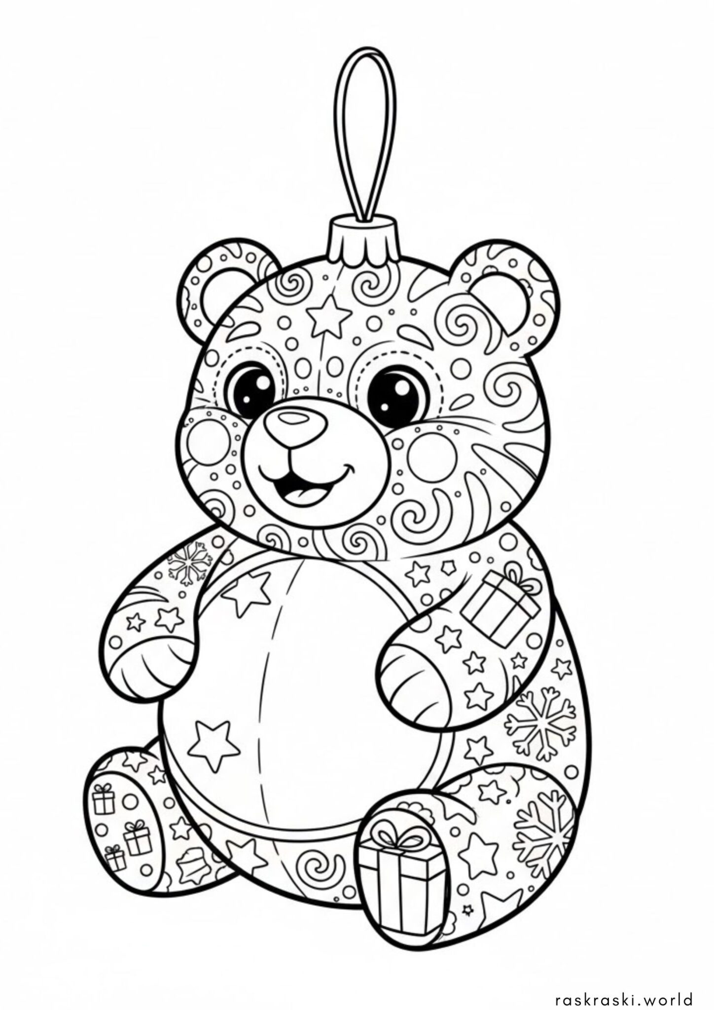 Раскраска Елочная игрушка медвежонок антистресс