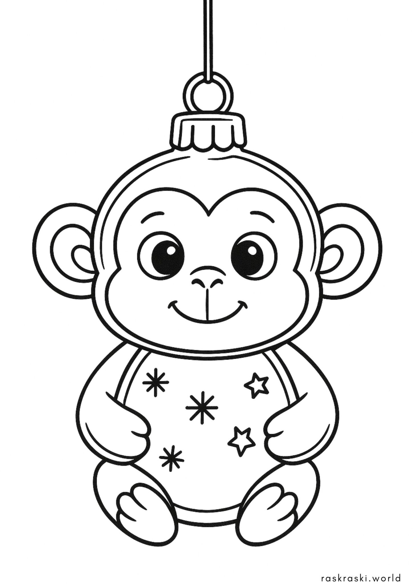 Раскраска Елочная игрушка обезьянка