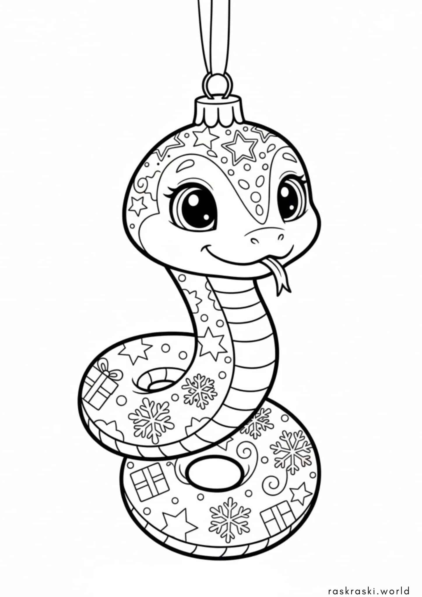 Раскраска Елочная новгодняя игрушка змейка