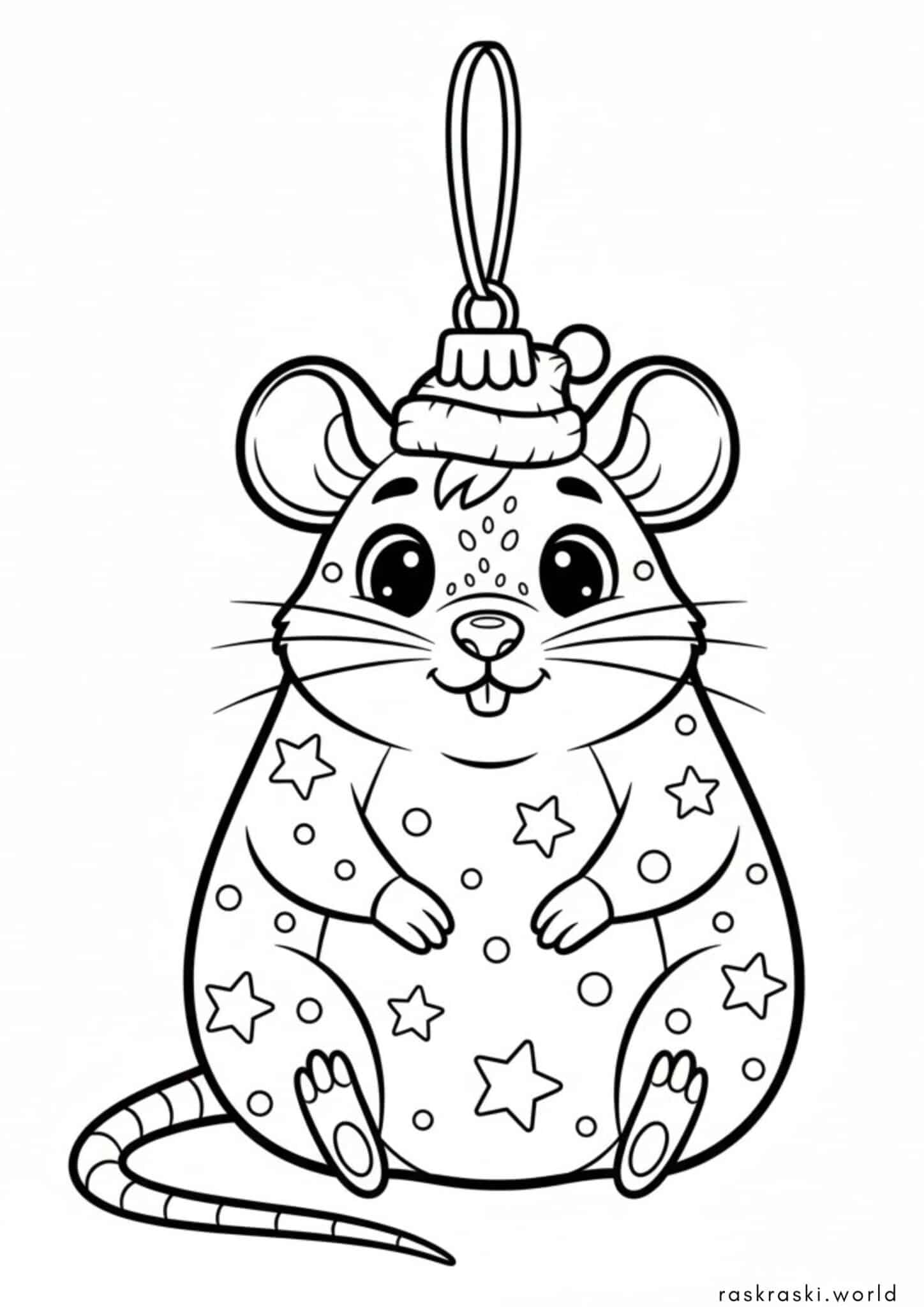 Раскраска Елочные игрушки крыса