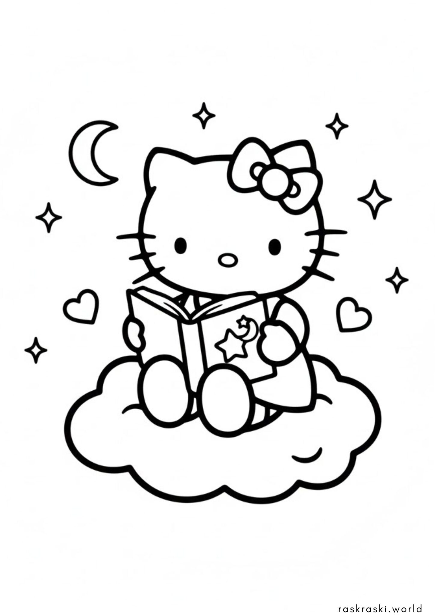 Раскраска Хеллоу Китти читает книжку
