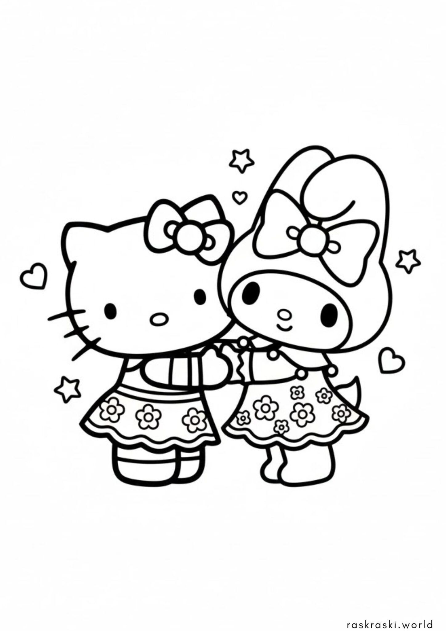Раскраска Хеллоу Китти и Май Мелоди