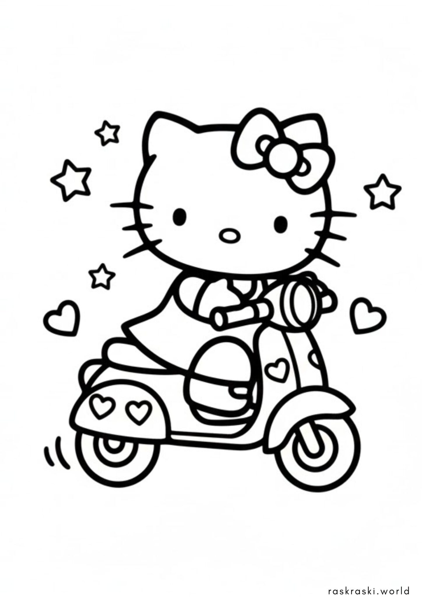 Раскраска Хэллоу Китти на скутере