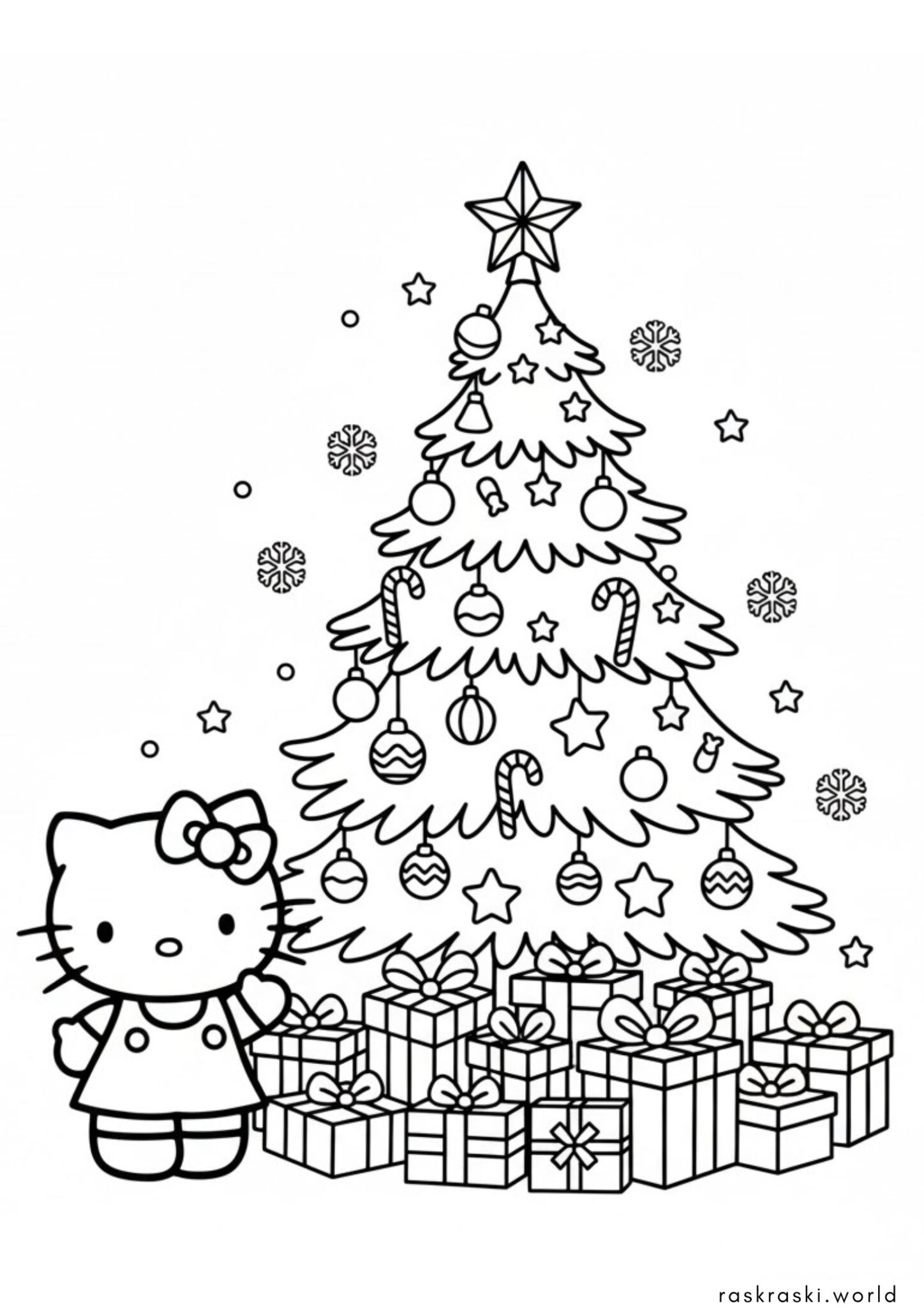 Раскраска Хеллоу Китти в Новый год