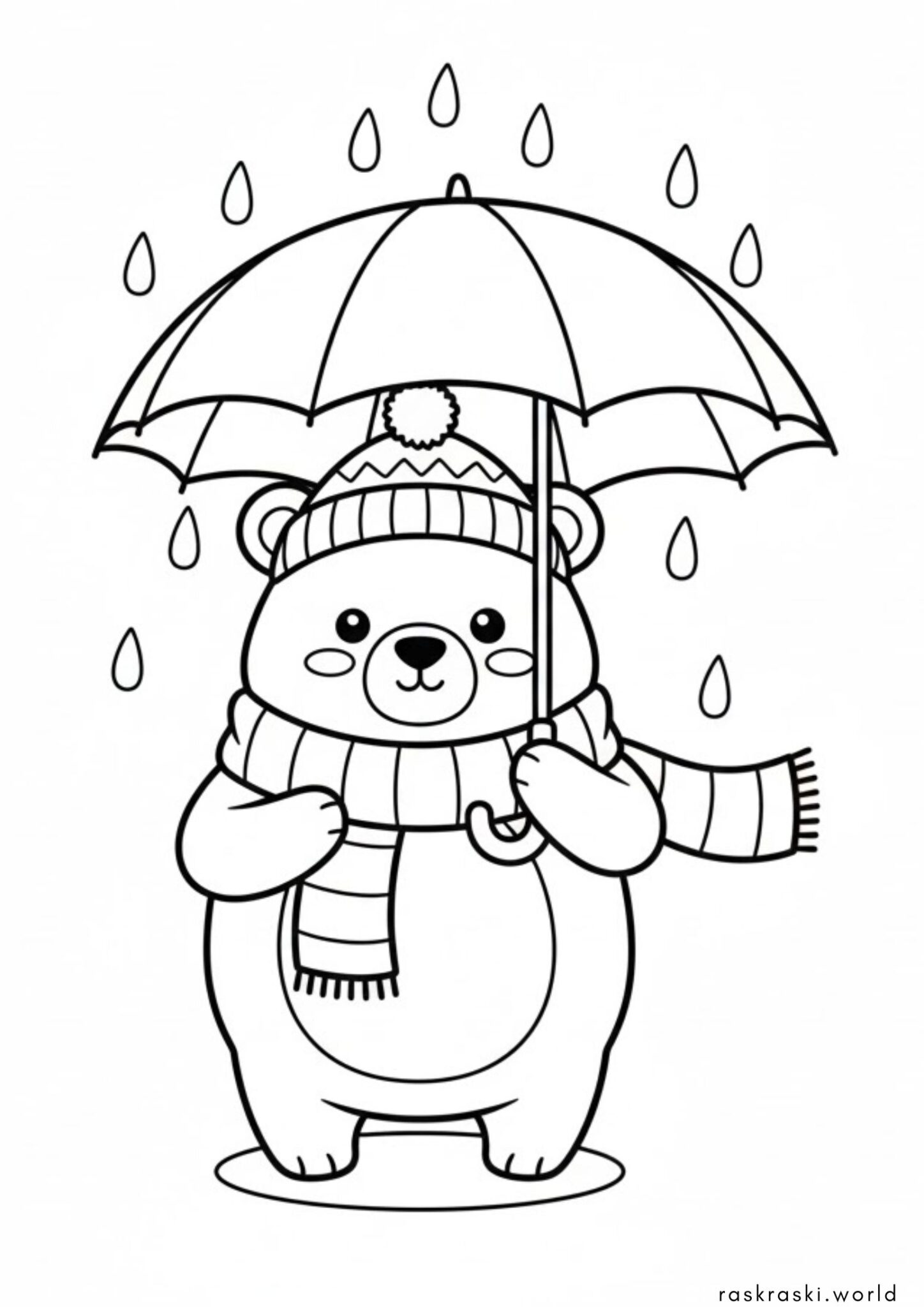 Раскраска Милый мишка под зонтиком Раскраска Милый мишка под зонтиком