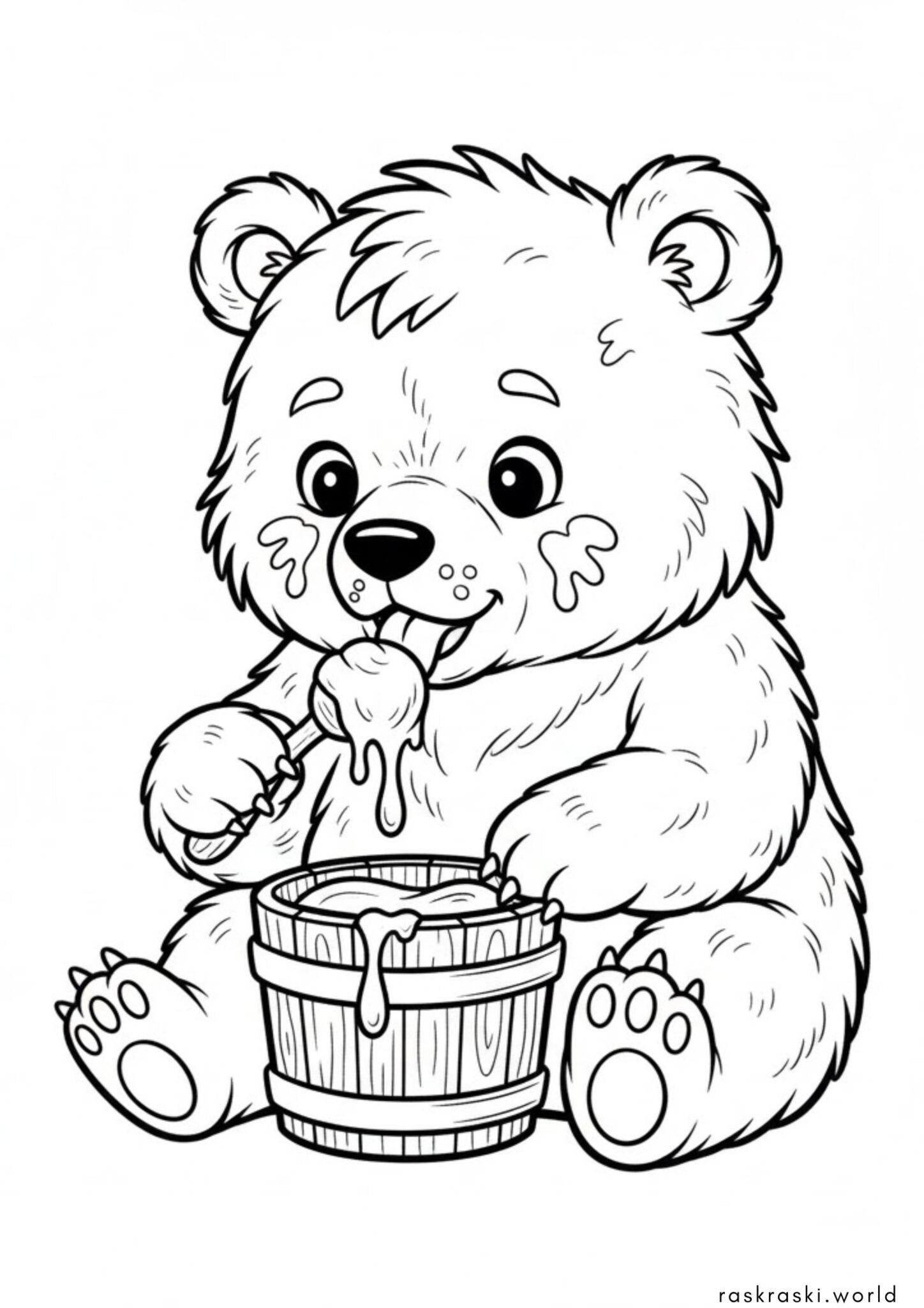 Раскраска Мишка кушает мёд Раскраска Мишка кушает мёд