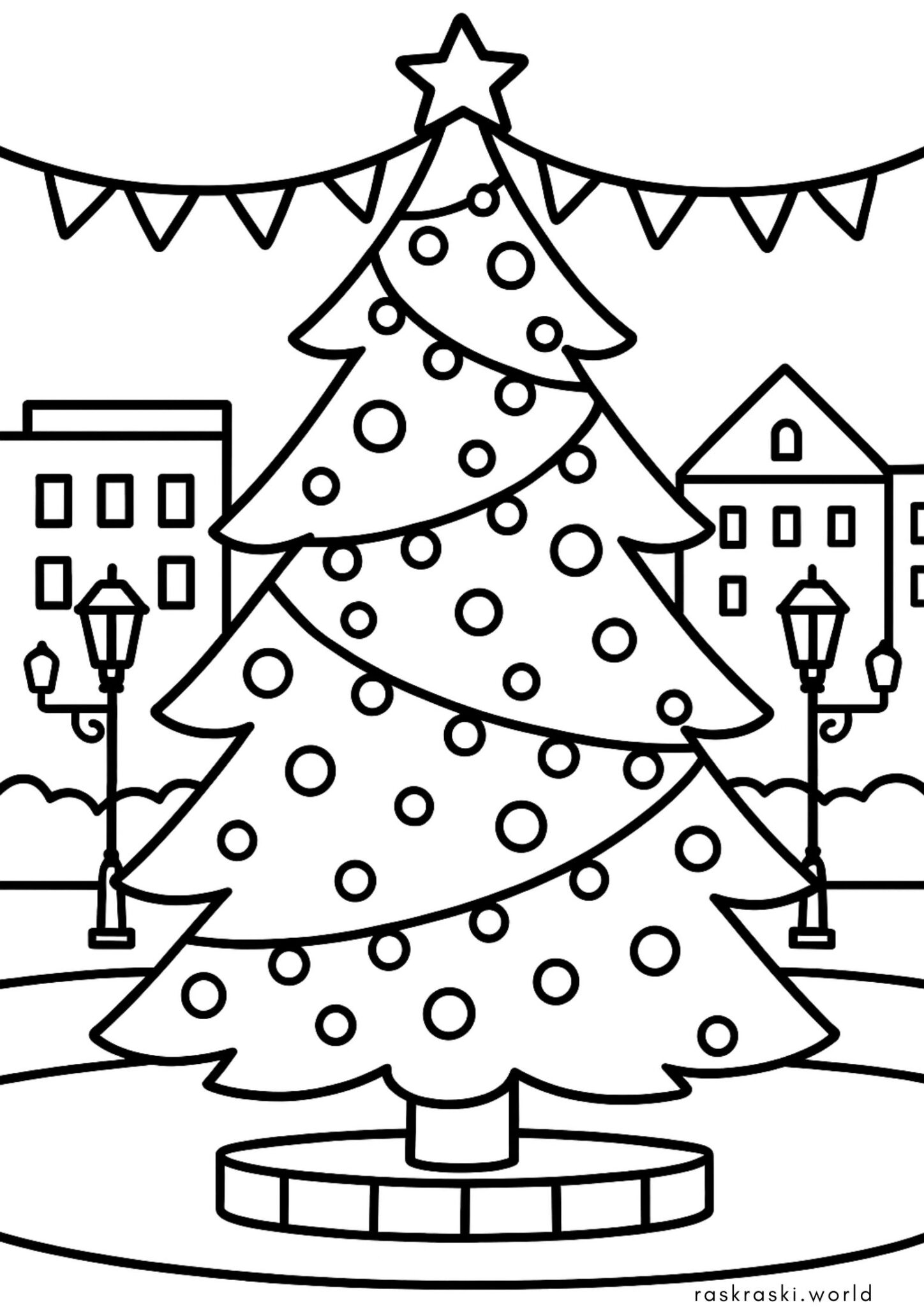 Раскраска Новогодняя елка в центре города