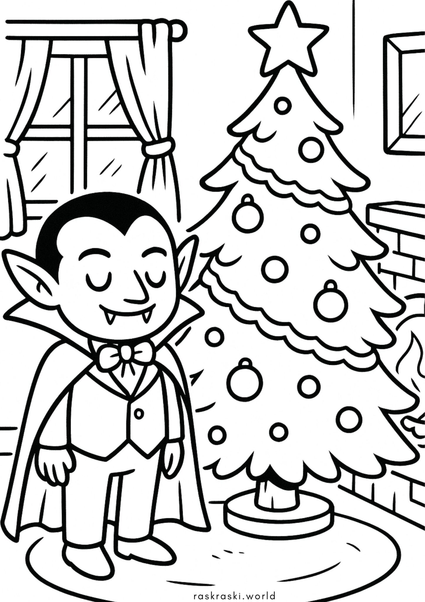 Раскраска Новогодняя елочка у вампира