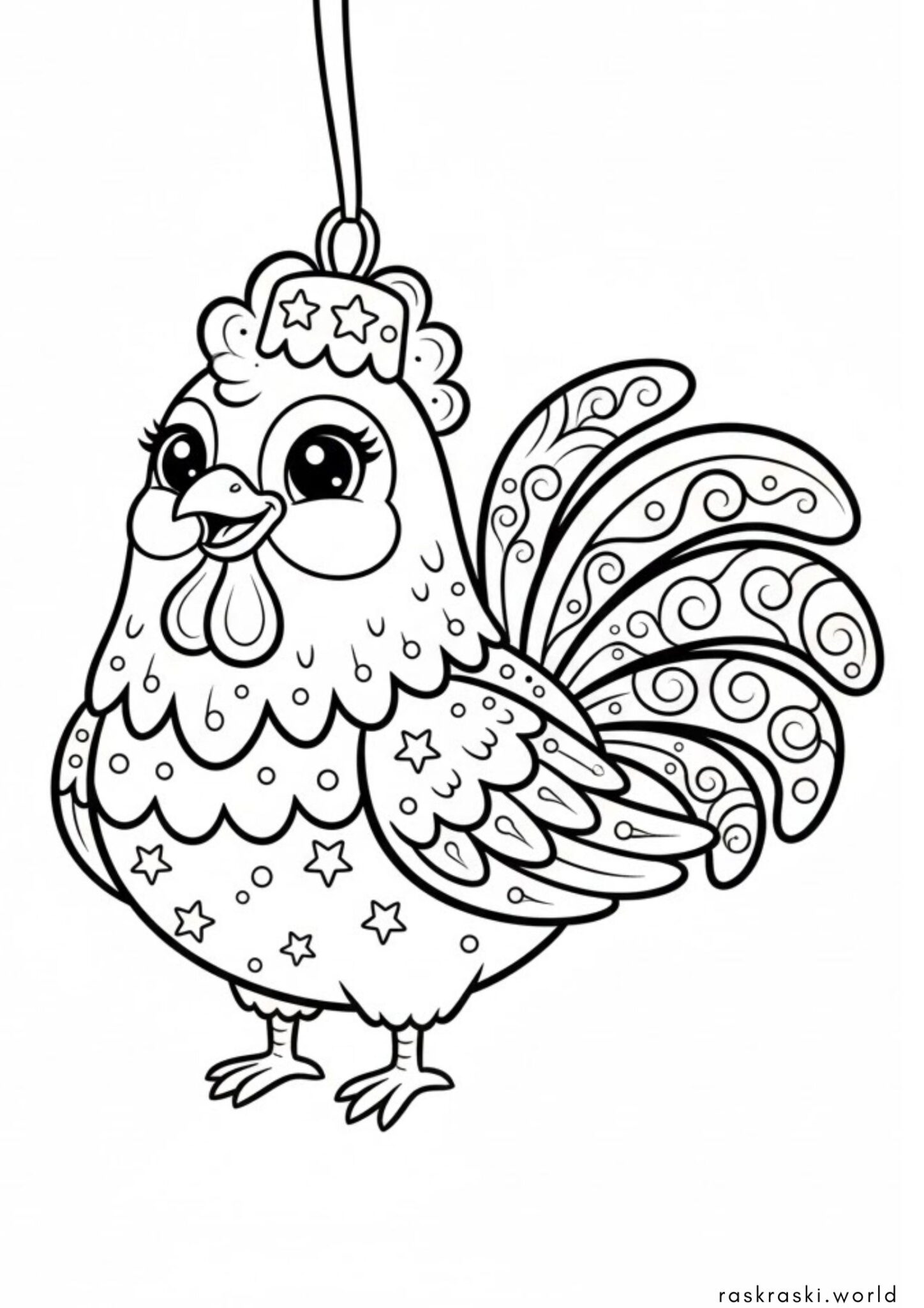 Раскраска Новогодняя елочная игрушка петушок