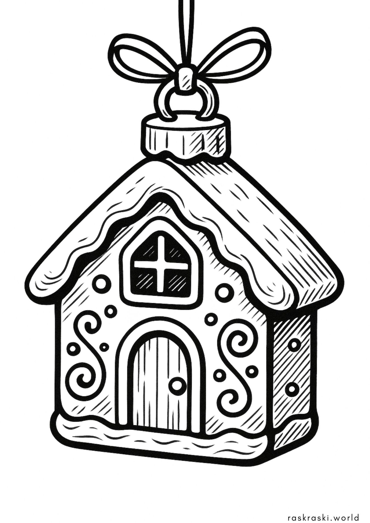 Раскраска Новогодняя игрушка пряничный домик