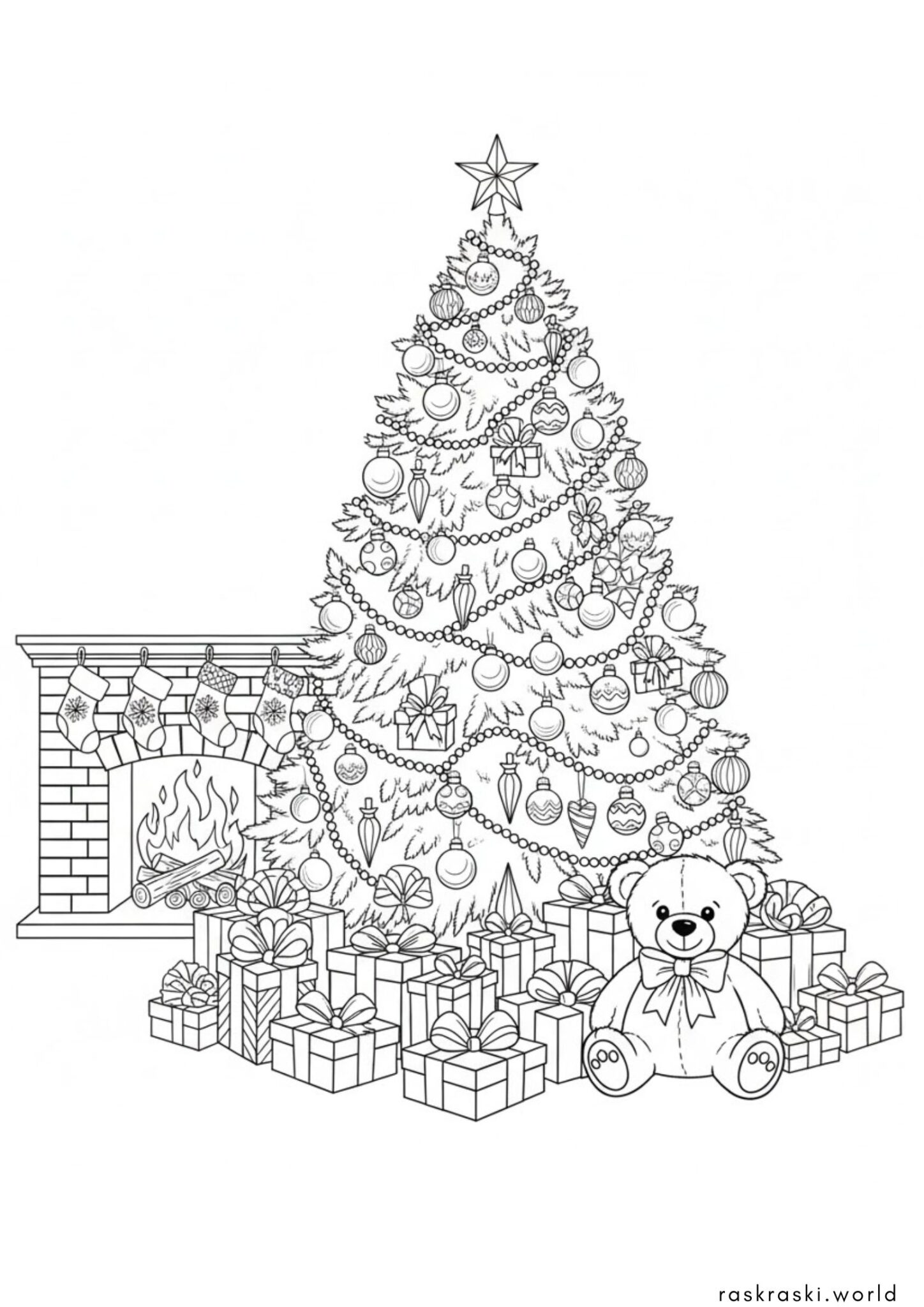Раскраска Новогодняя ёлка с подарками