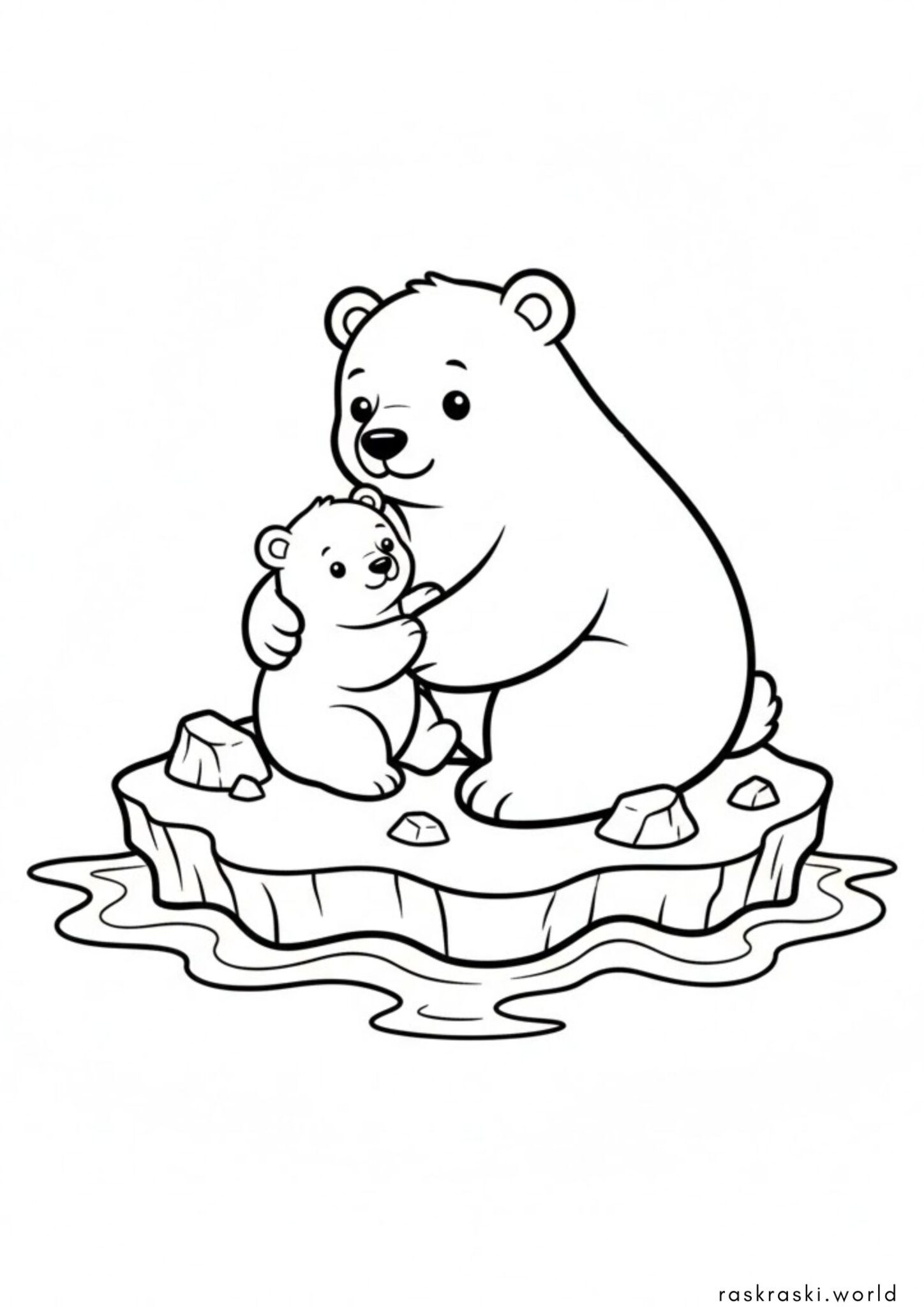 Раскраска Полярный медвежонок с медведицей Раскраска Полярный медвежонок с медведицей