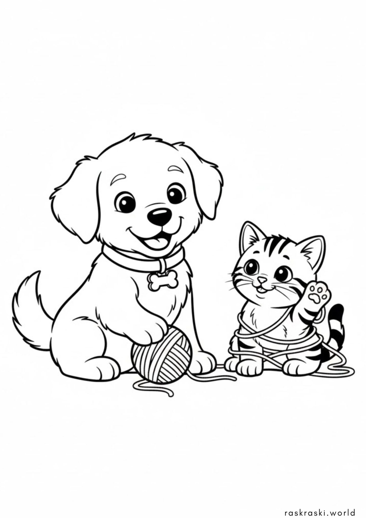 Раскраска Щенок и котенок