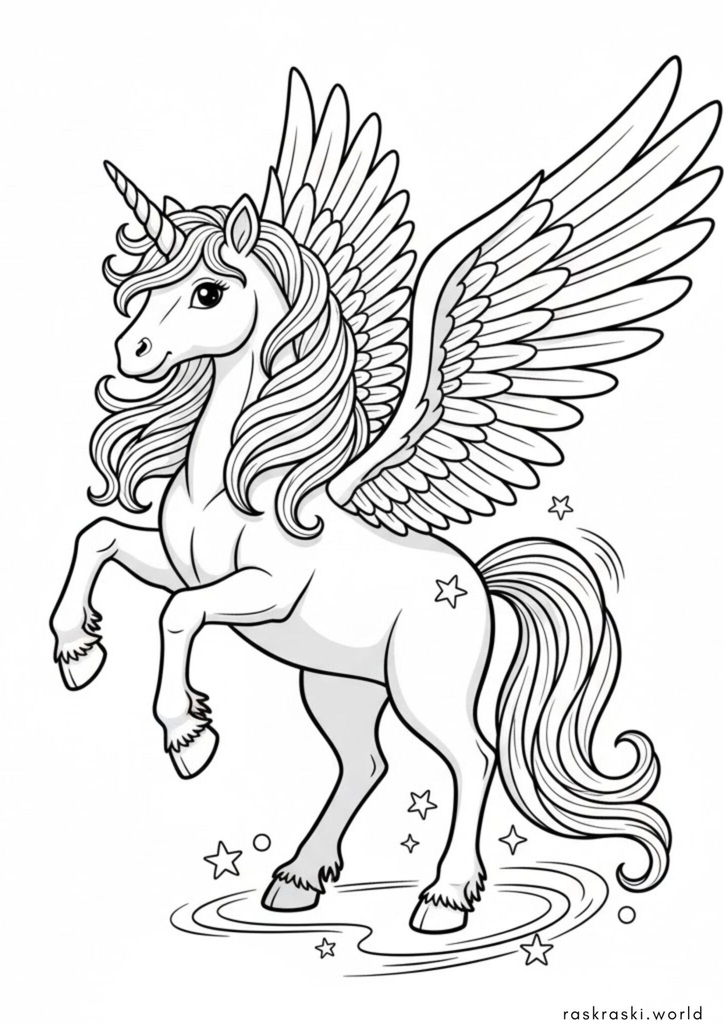 Раскраска Шикарный единорог с крыльями