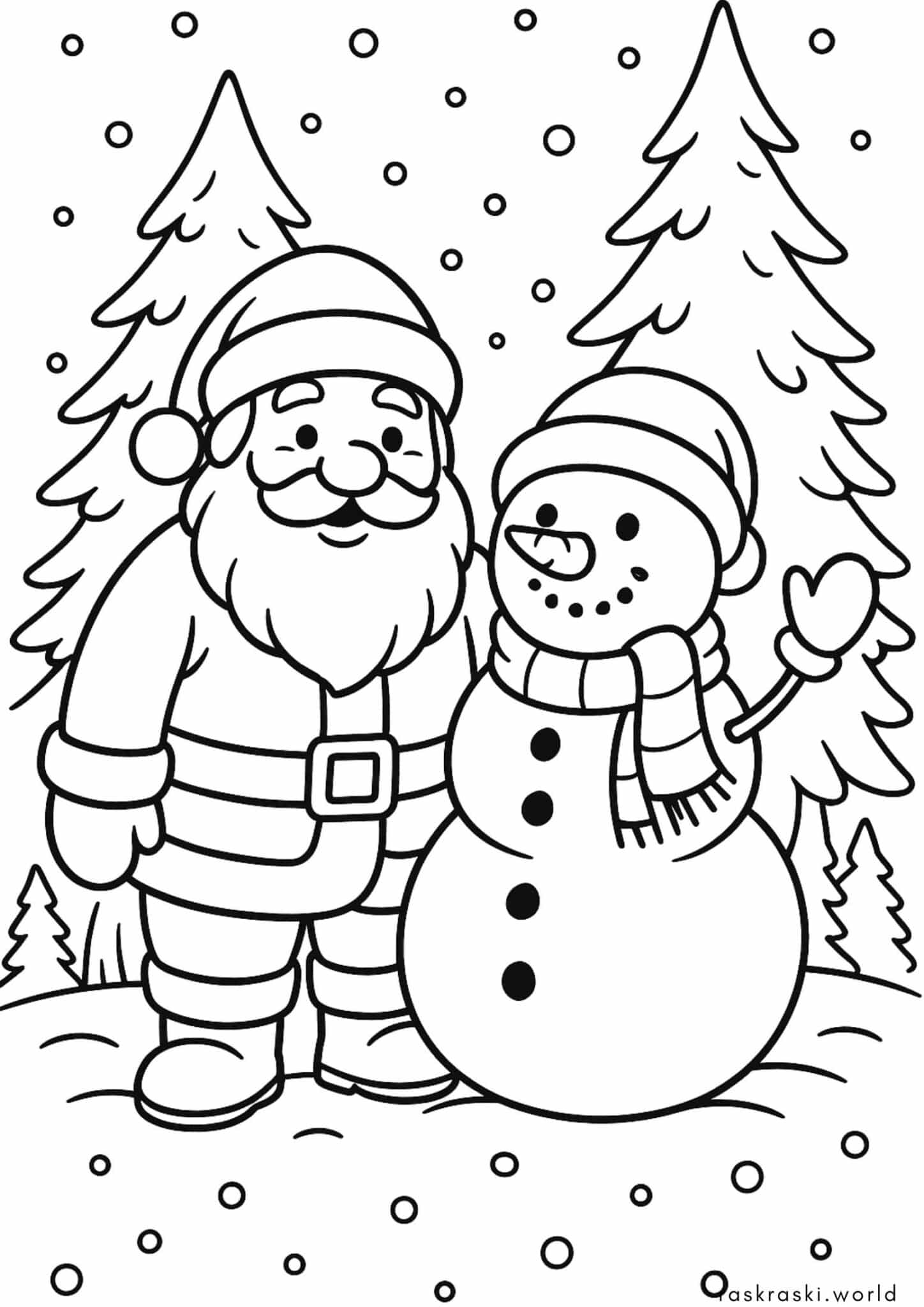 Раскраска Санта Клаус и снеговик