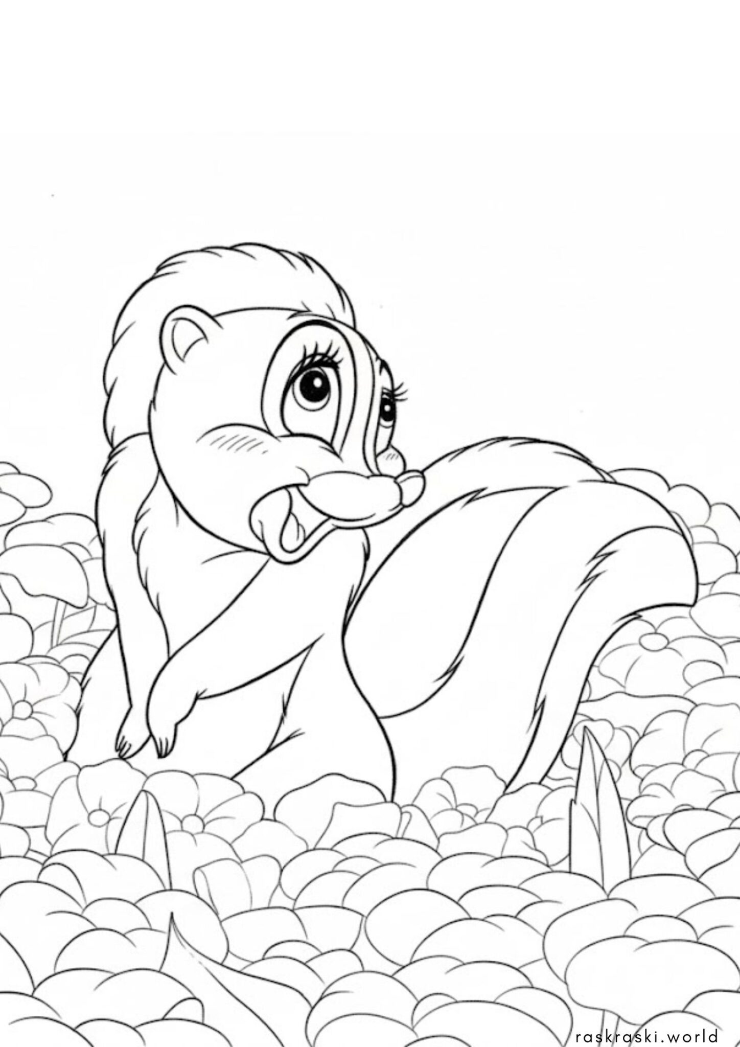 Раскраска Скунс Цветочек из Бэмби Раскраска Скунс Цветочек из Бэмби