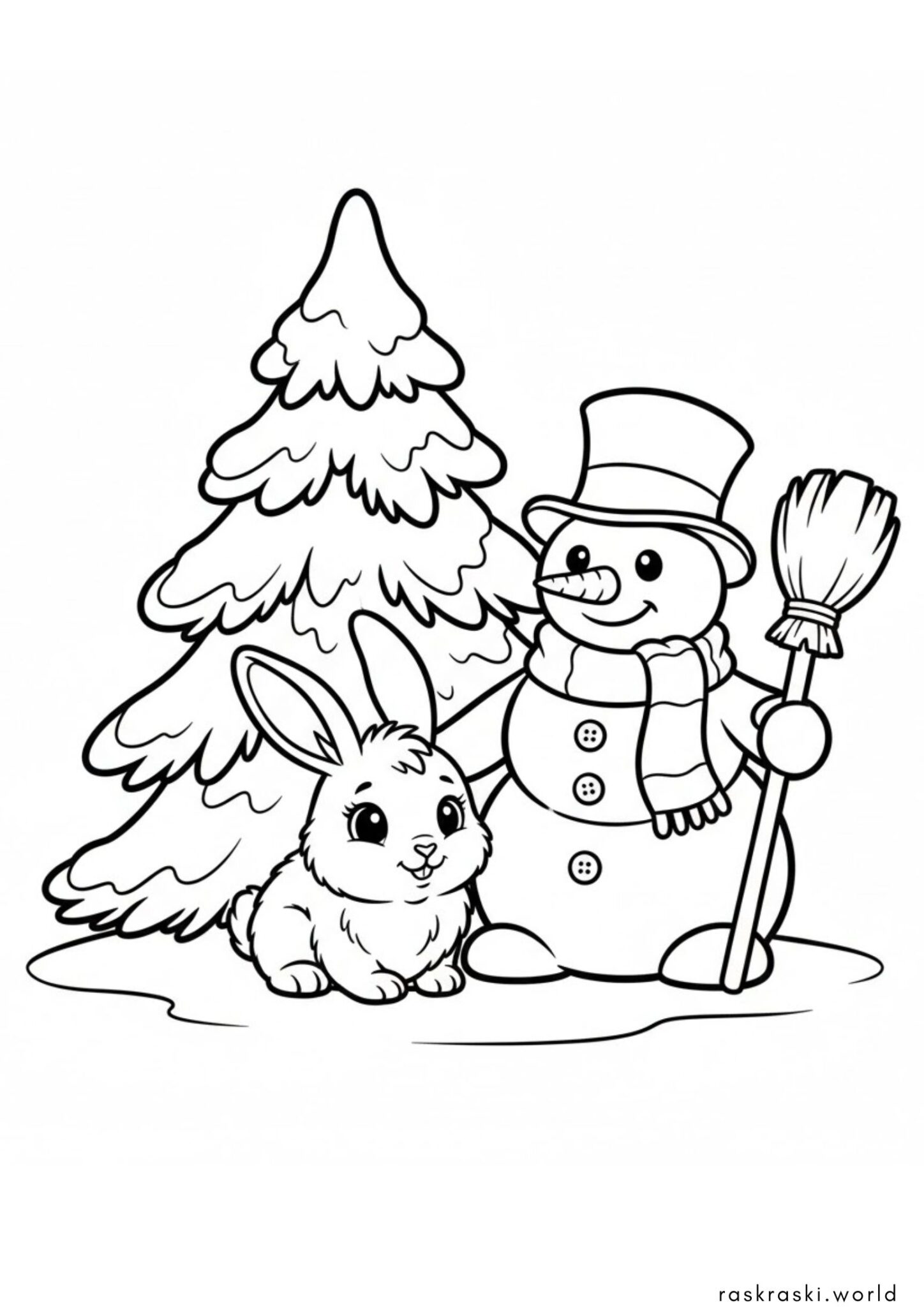 Раскраска Снеговичок и зайка
