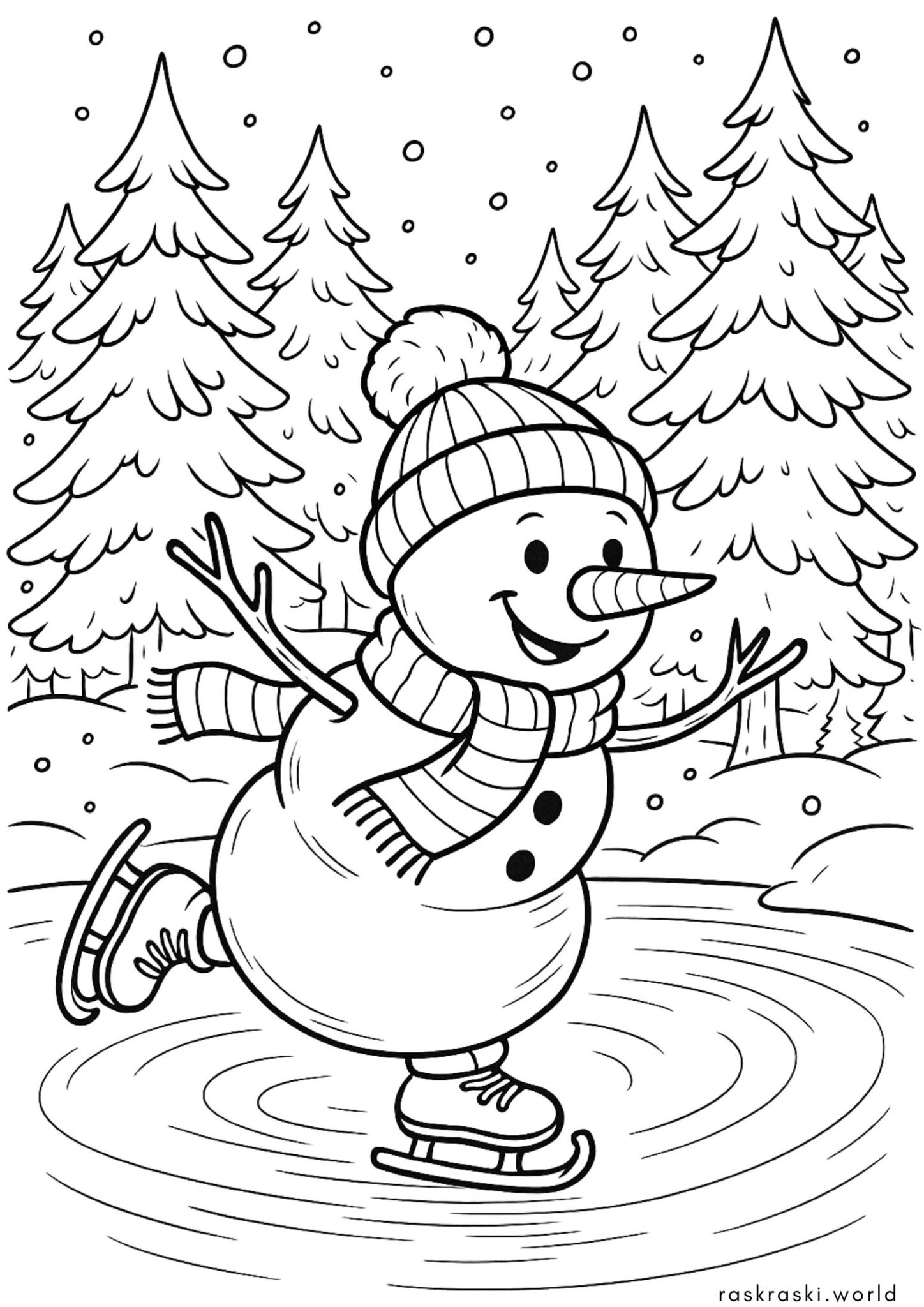 Раскраска Снеговичок на коньках