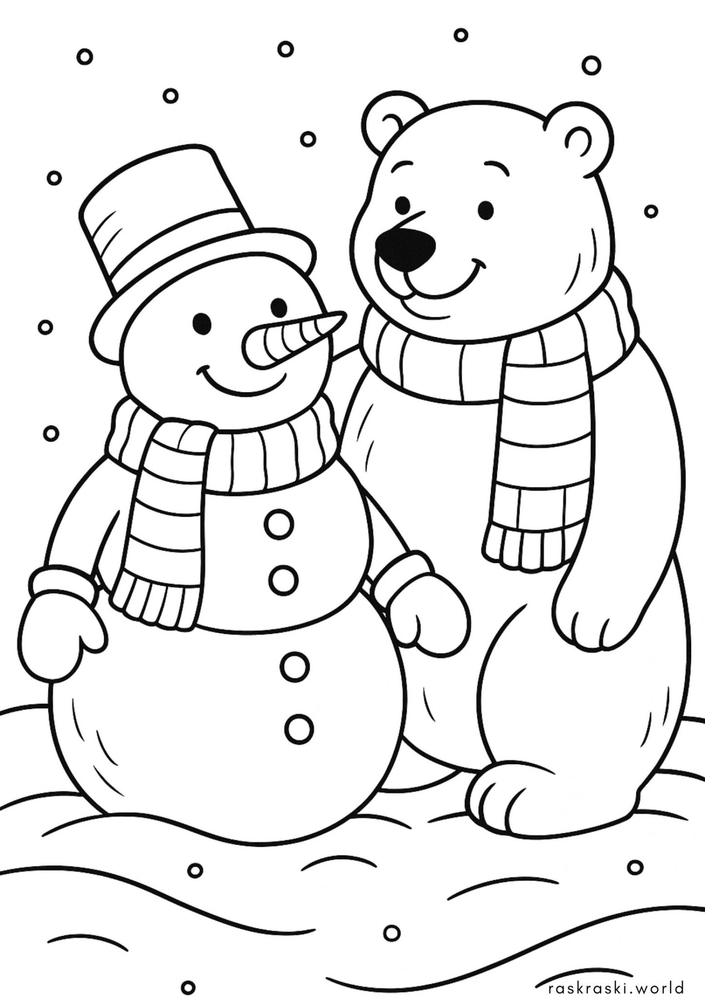 Раскраска Снеговик и полярный мишка