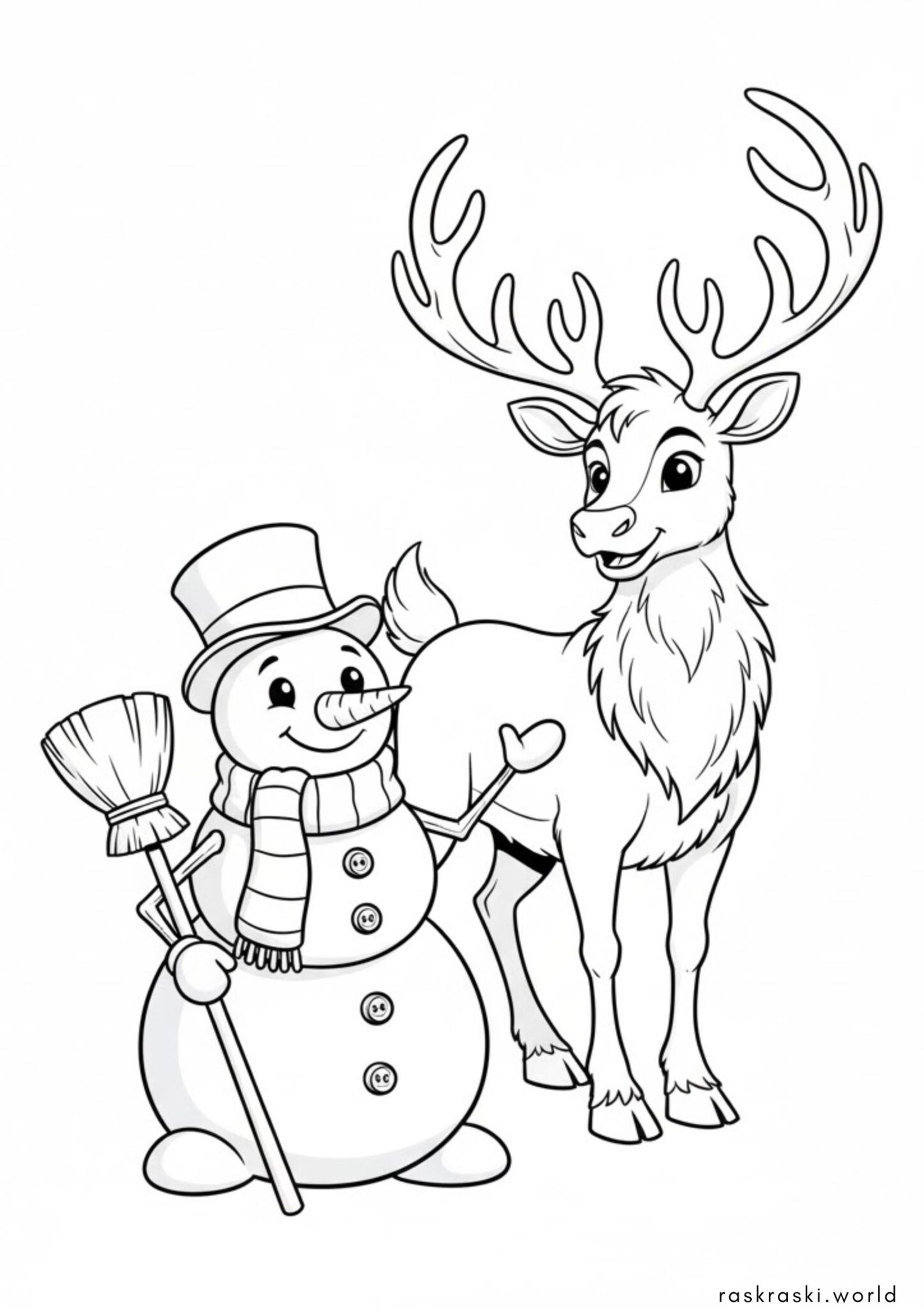 Раскраска Снеговик и северный оелнь