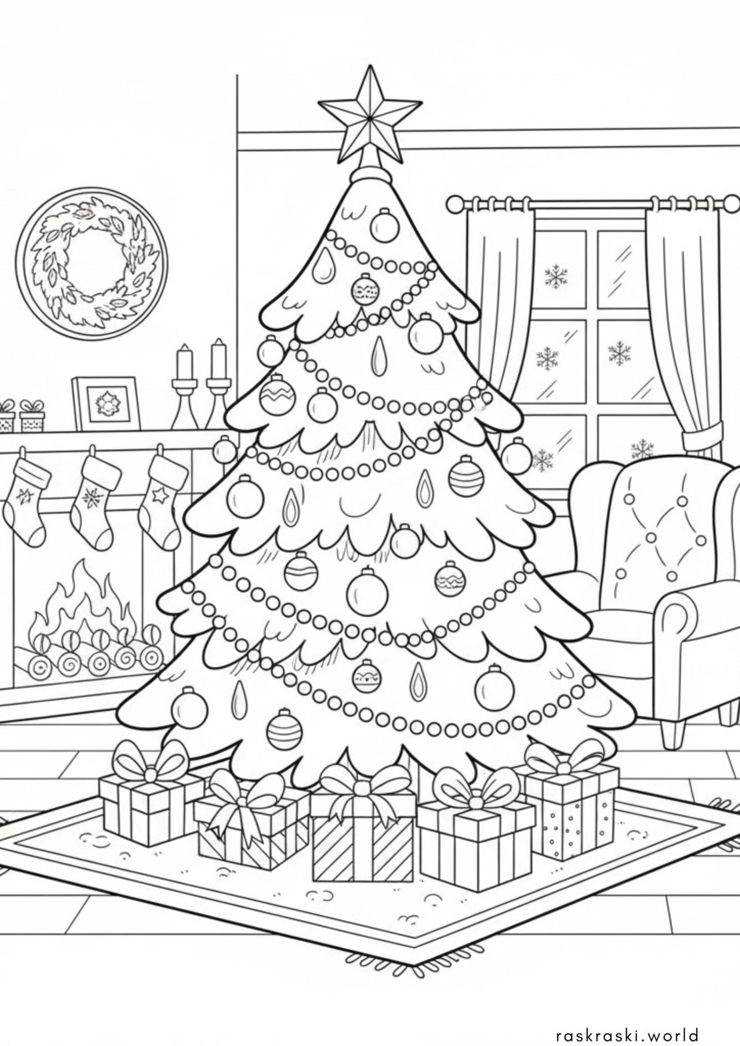 Раскраска Украшенная новогодняя елочка