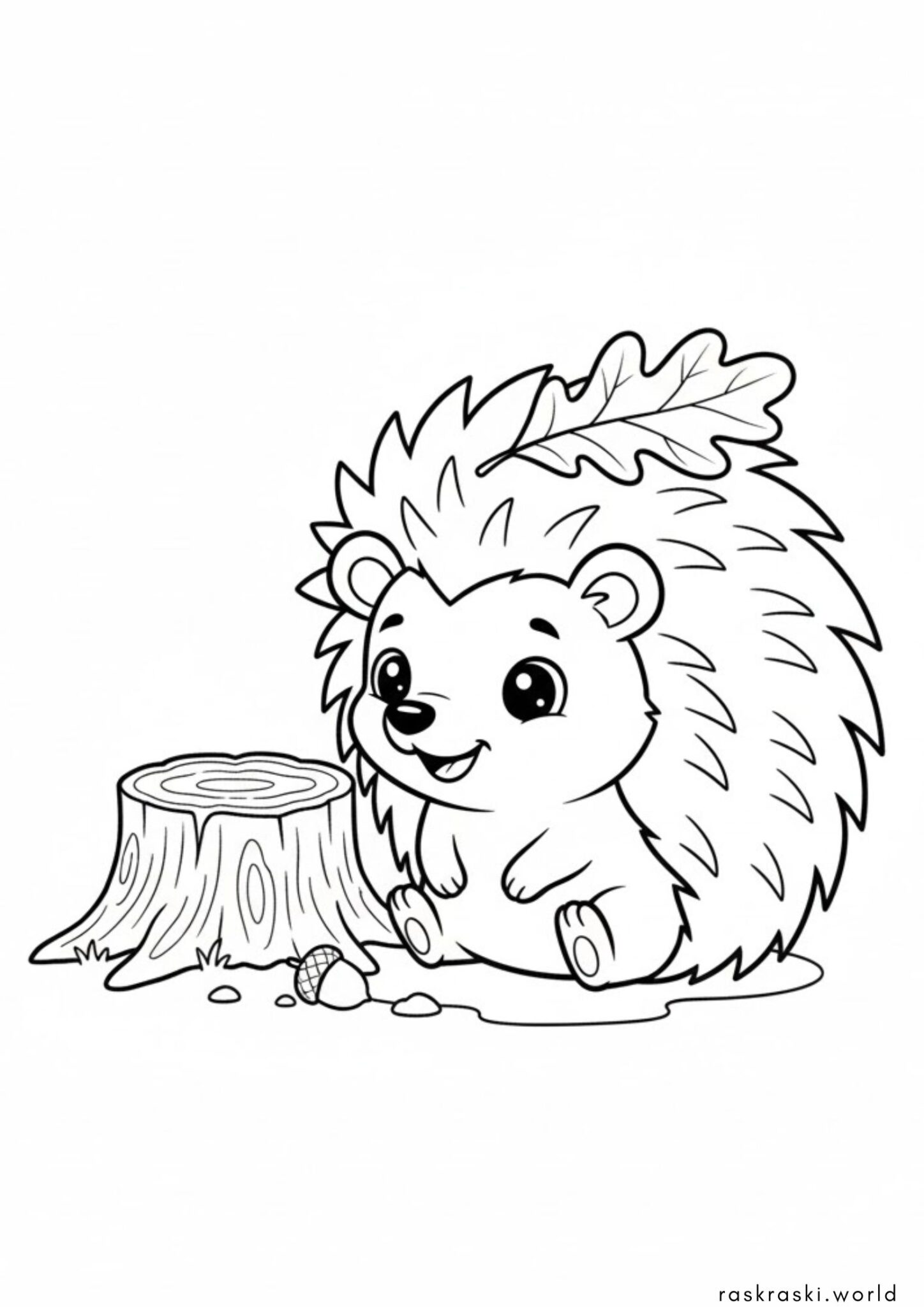 Раскраска Ёжик с дубовым листочком