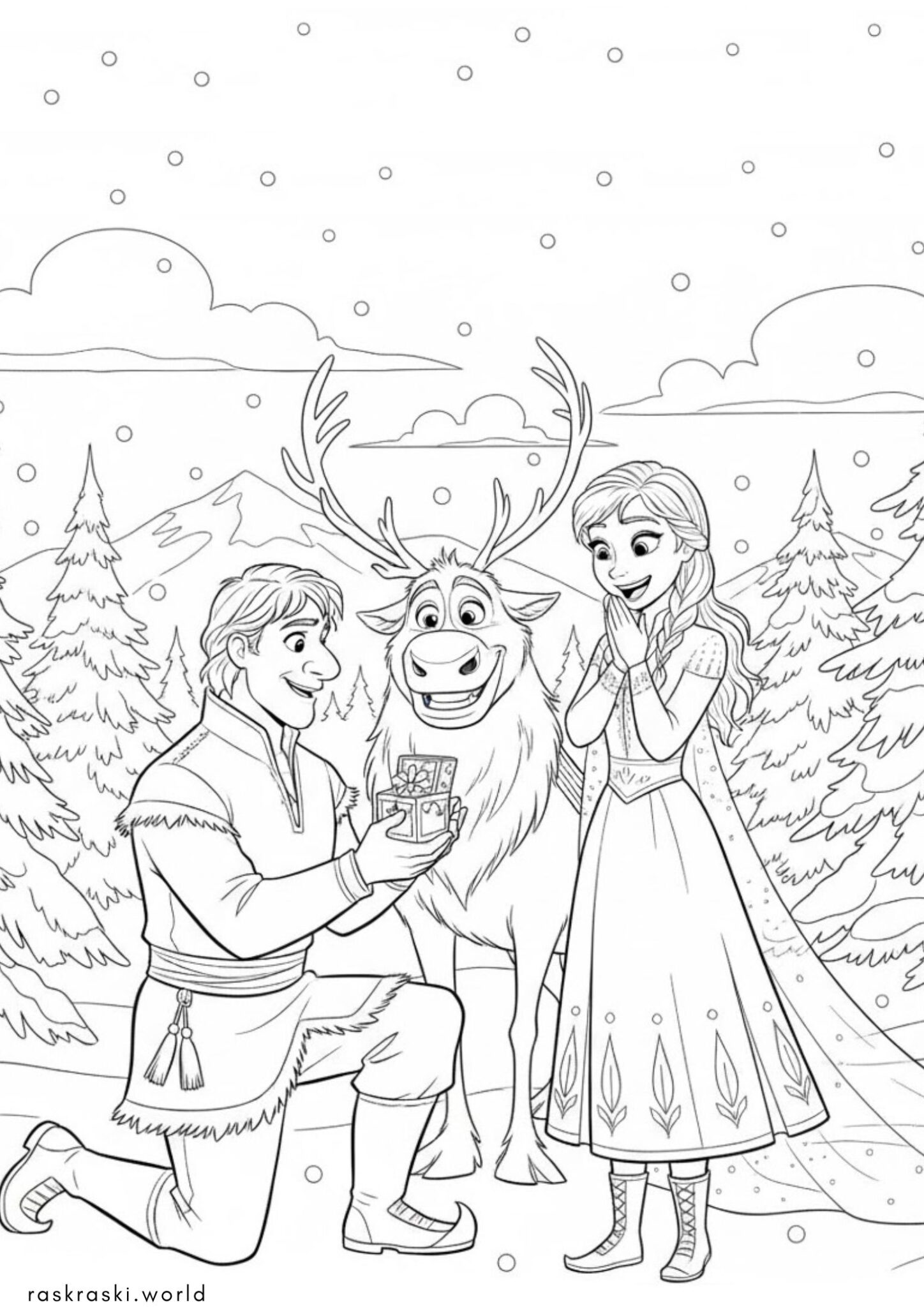 Раскраска Анна, Кристофф и Свен