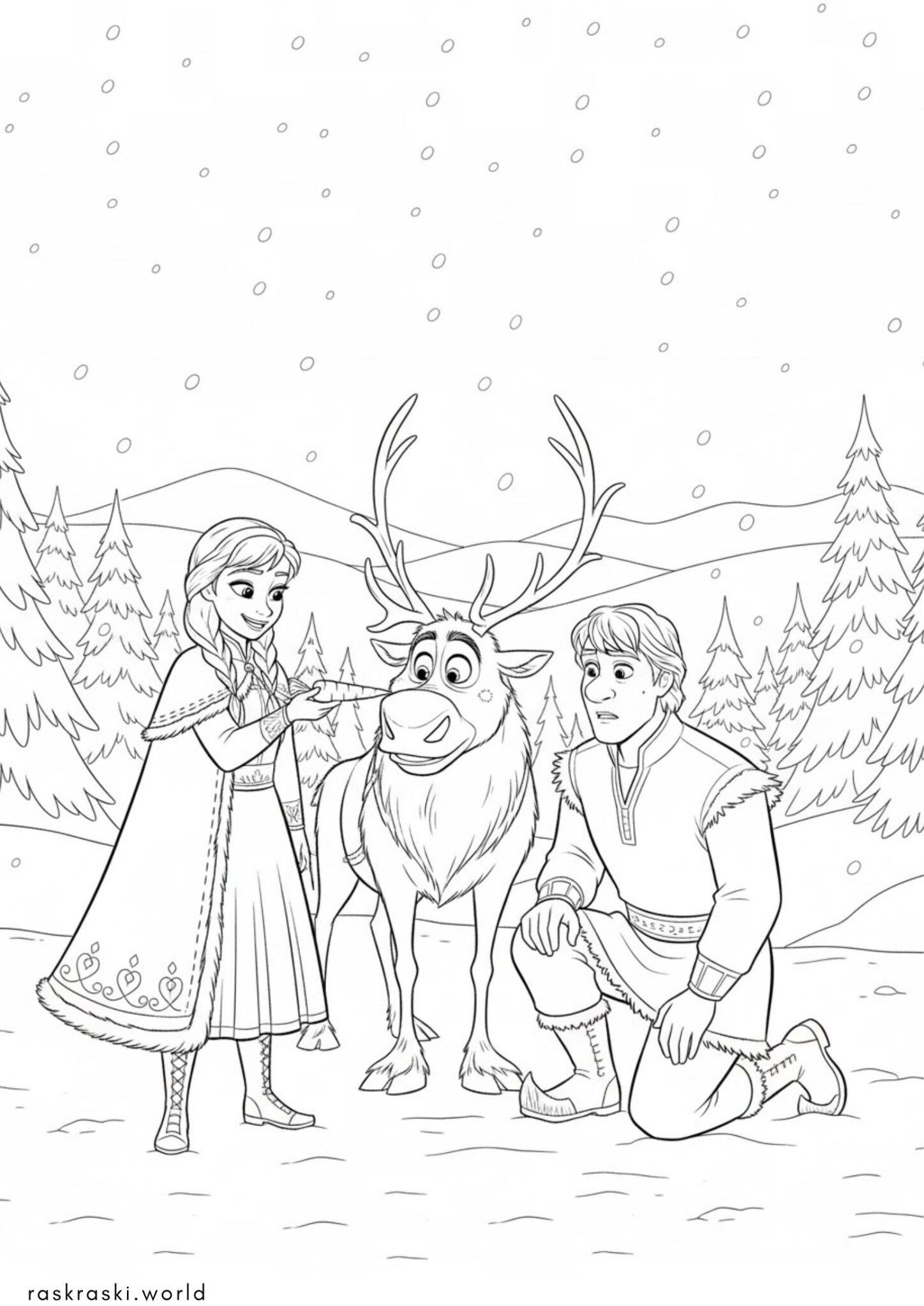 Раскраска Анна с морковкой для Свена и Кристофф