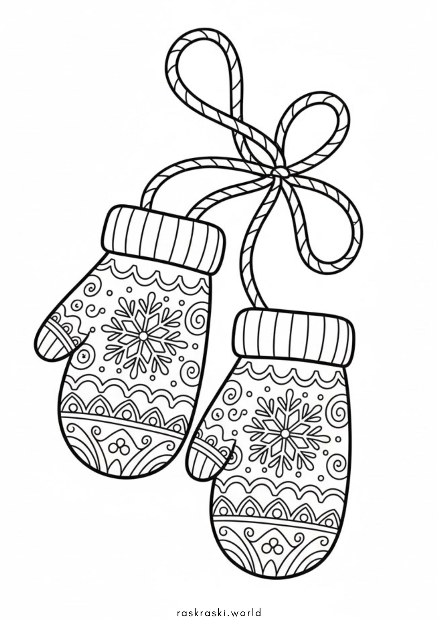 Раскраска Детские варежки со снежинками