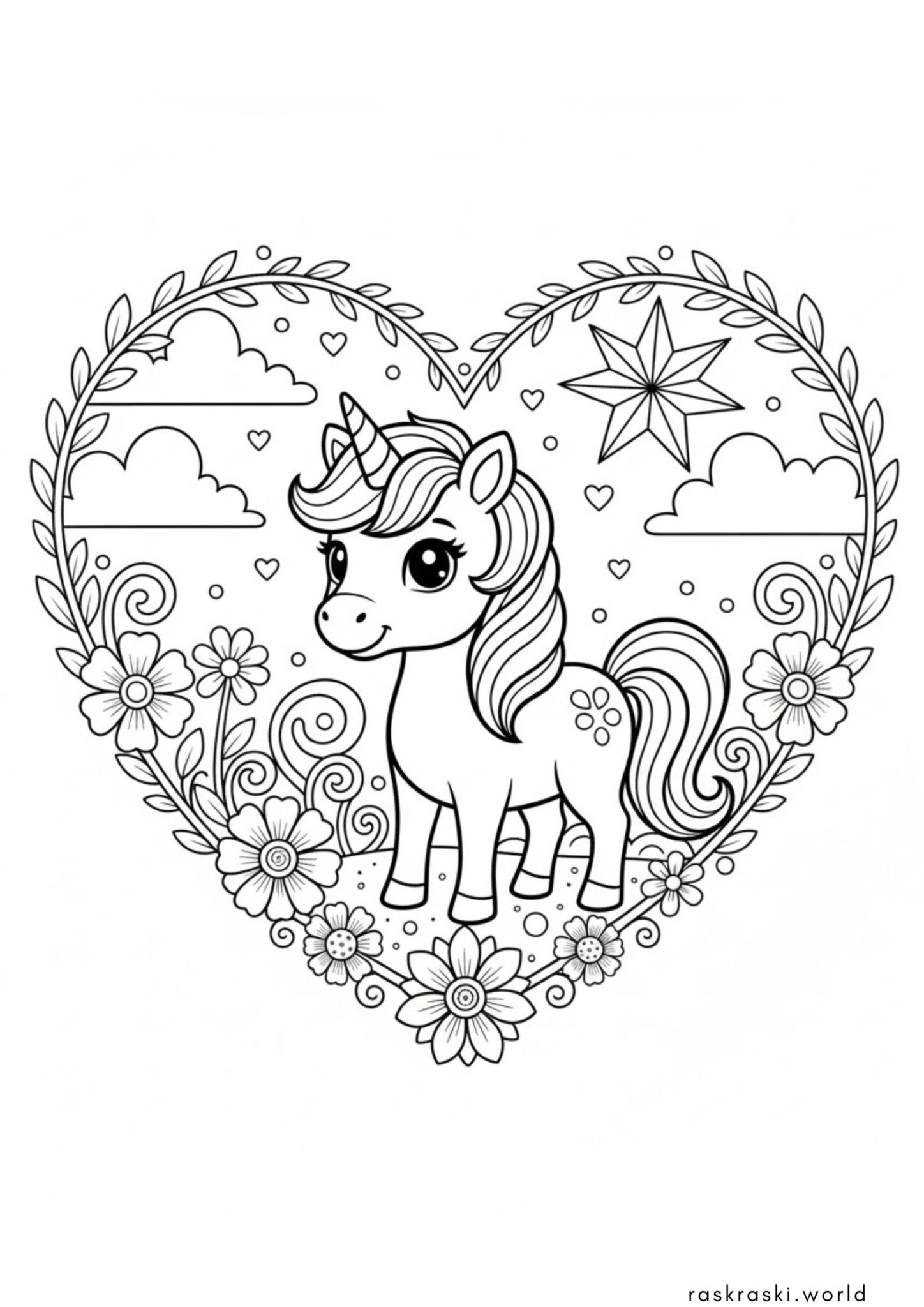 Раскраска Единорог в сердечке