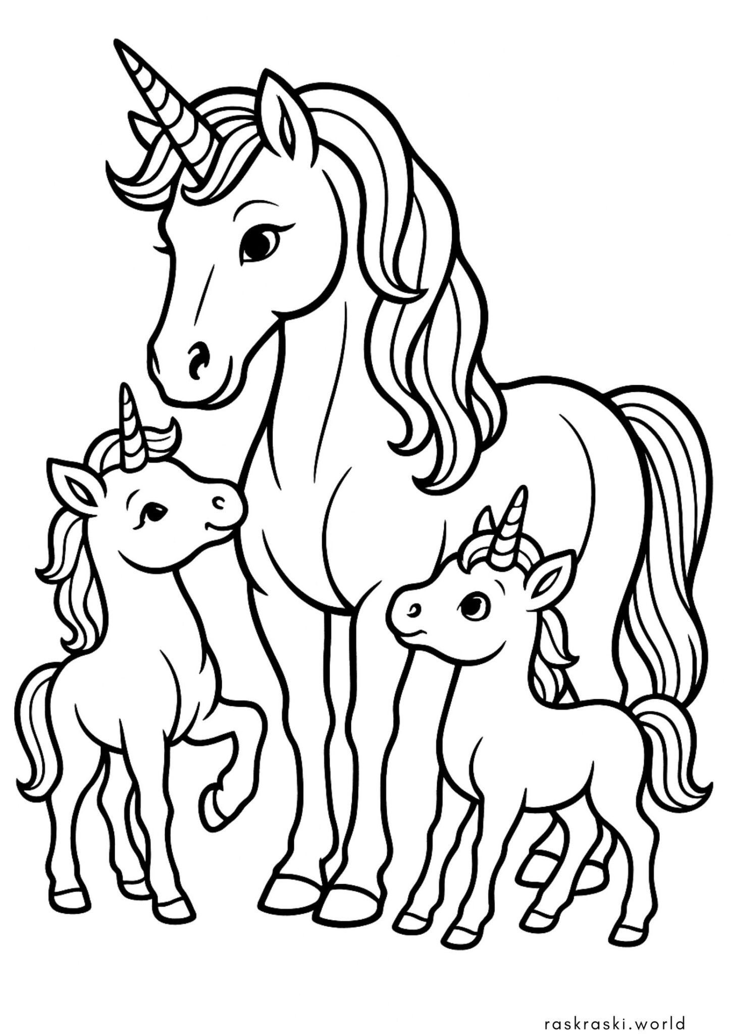 Раскраска Единорожка с детками