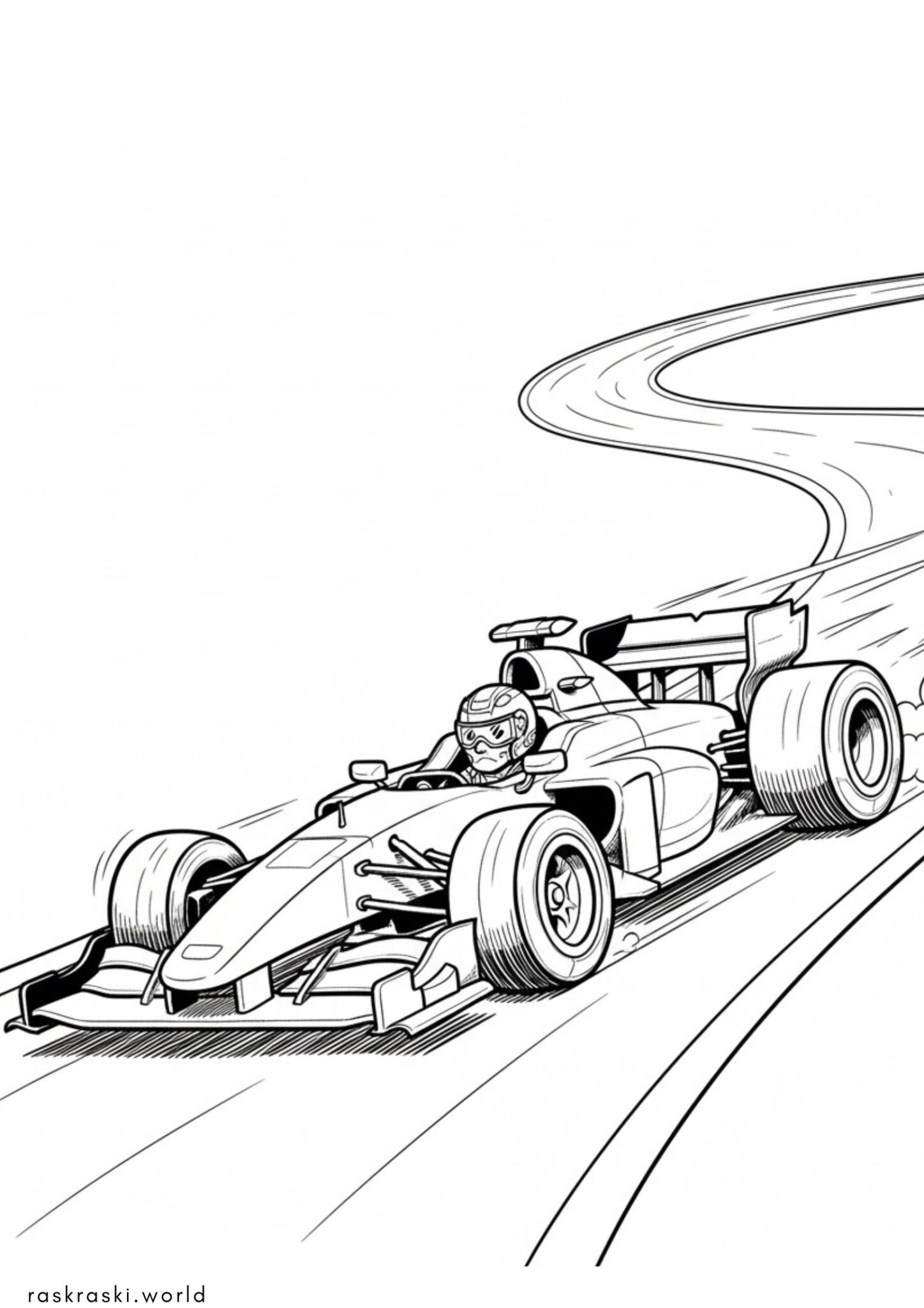 Раскраска Гоночный болид на трассе