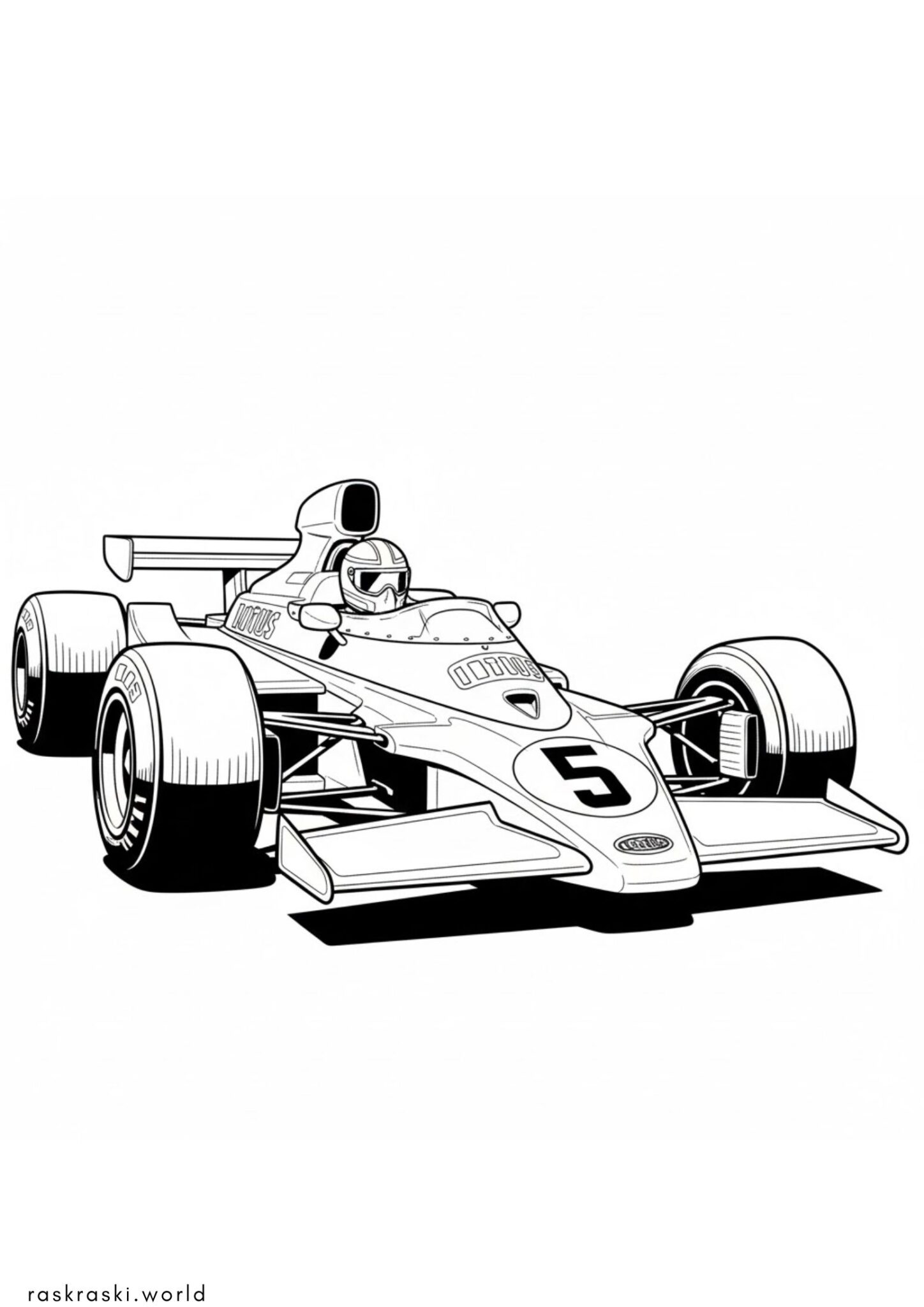 Раскраска Гоночный болид с пилотом