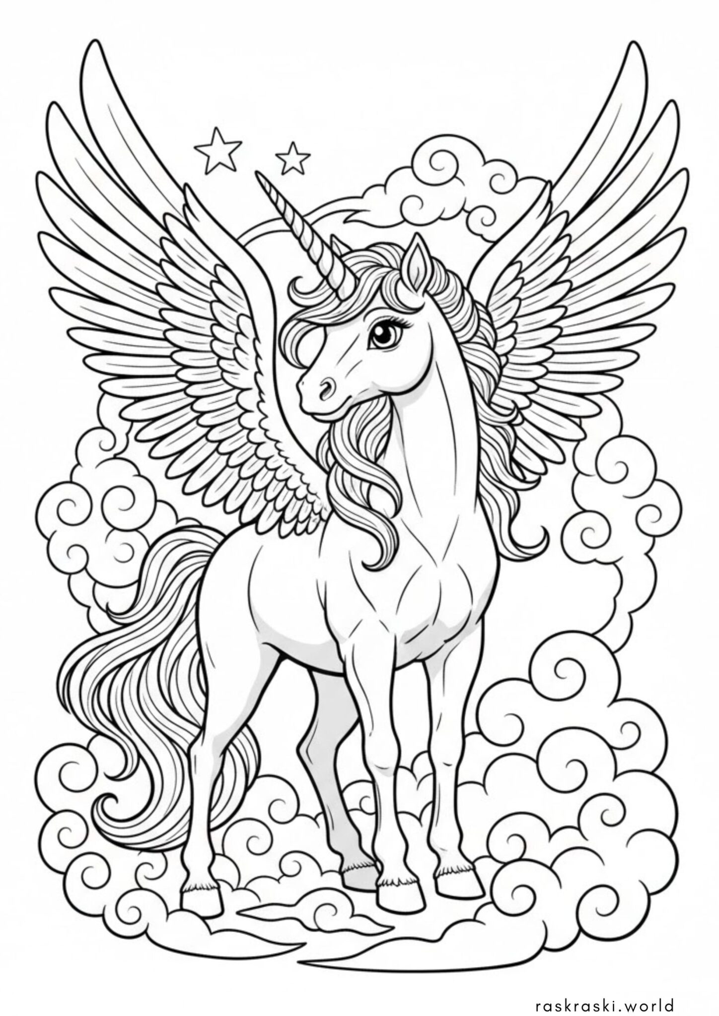 Раскраска Крылатый единорог