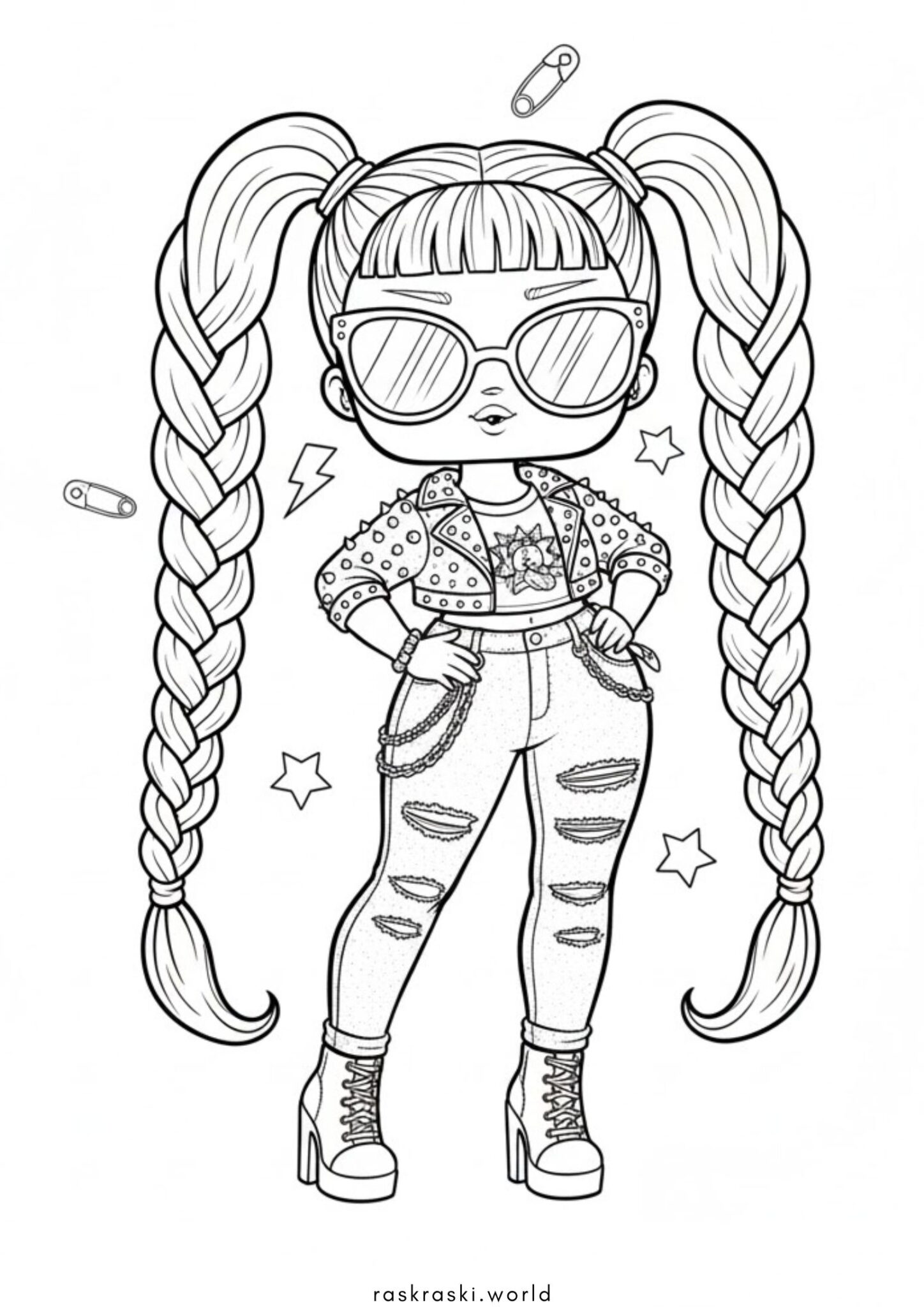 Раскраска Кукла ЛОЛ с длинными косичками