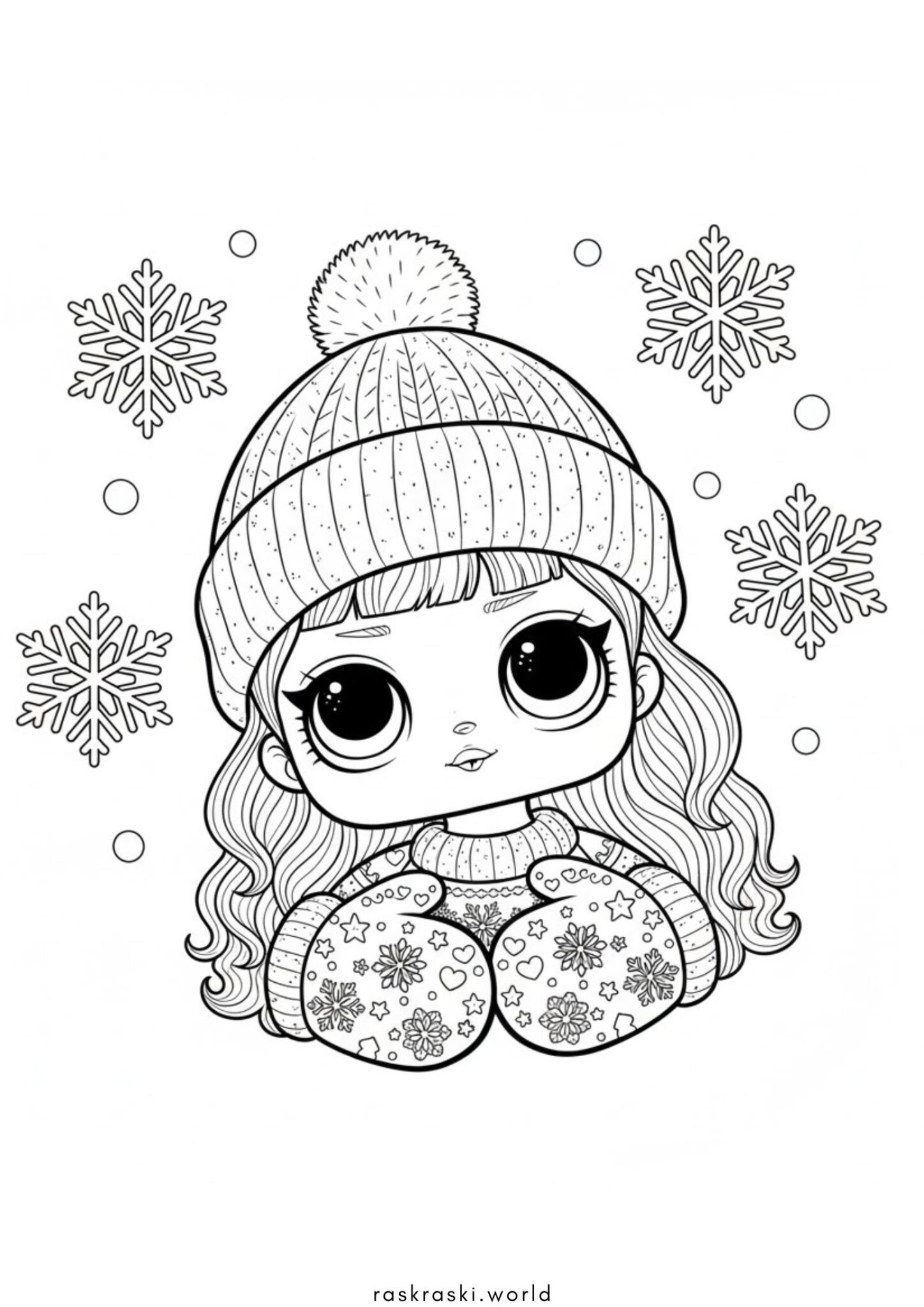 Раскраска Кукла Лол со снежинками