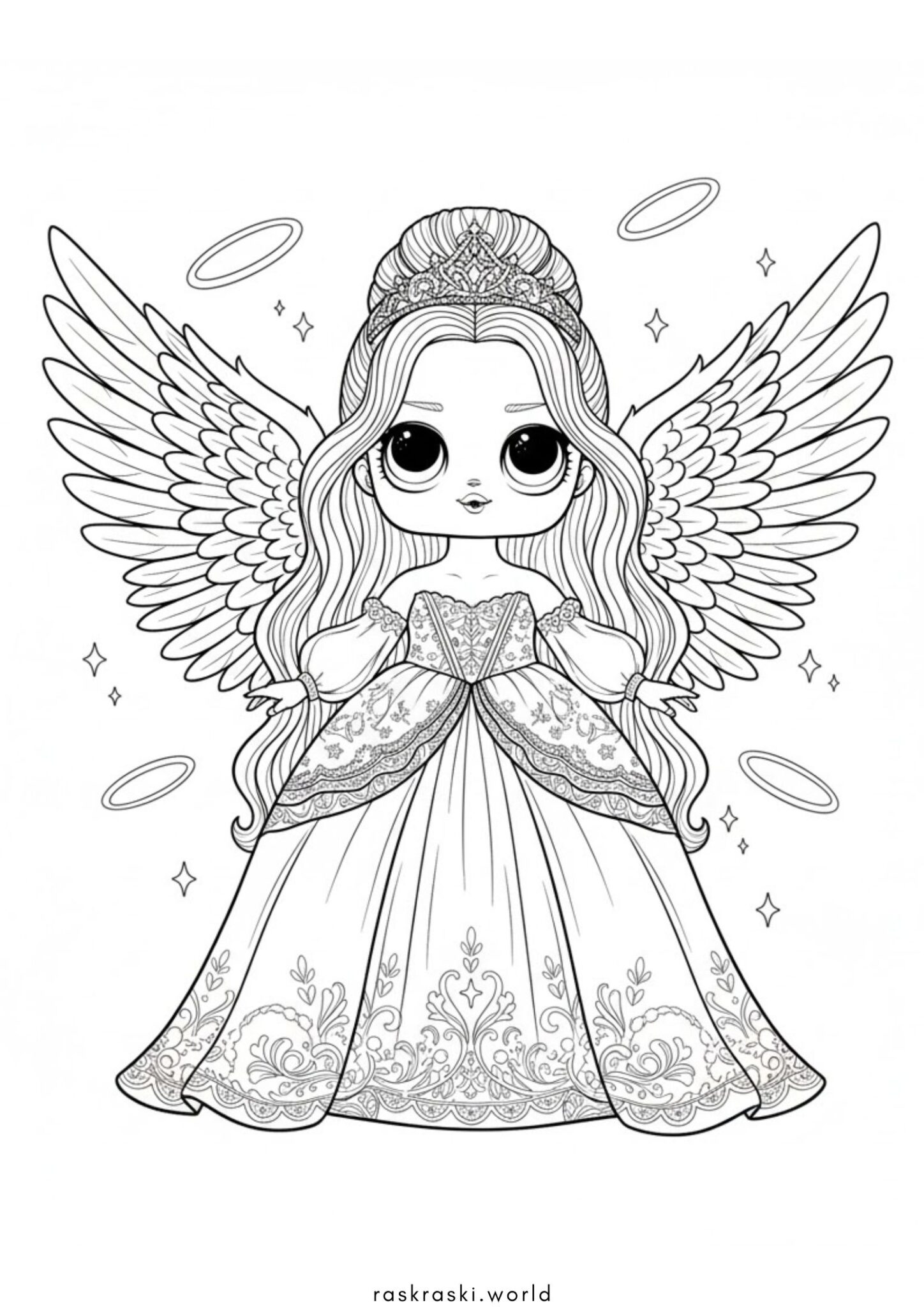 Раскраска Куколка ЛОЛ принцесса с крыльями